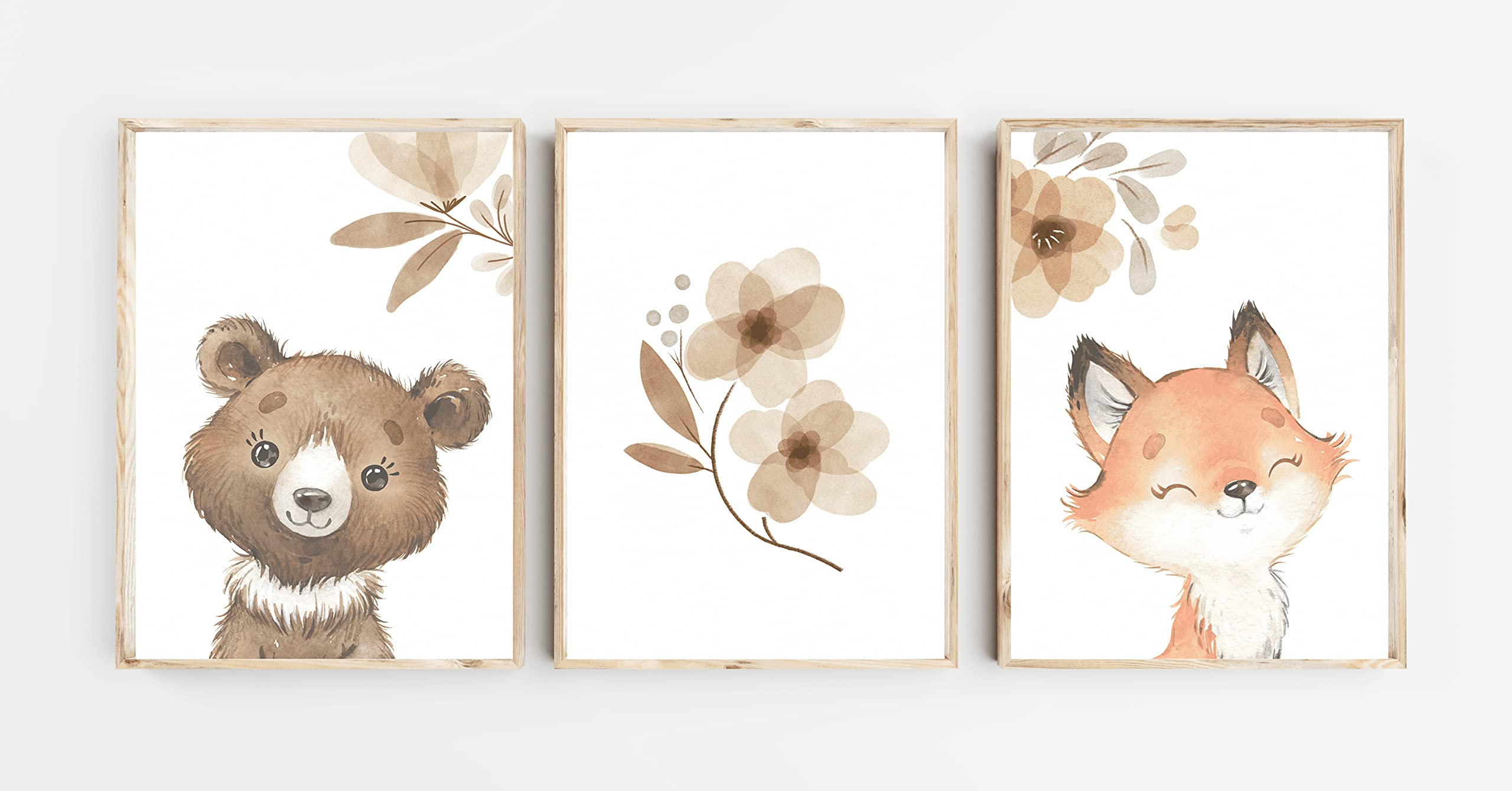 Lemmami Papeterie Set of 3 Boho Decorative Wall Pictures Nursery Baby Room Poster Pictures Girls Boy (Forest Animals Fox Bear) - Image 2