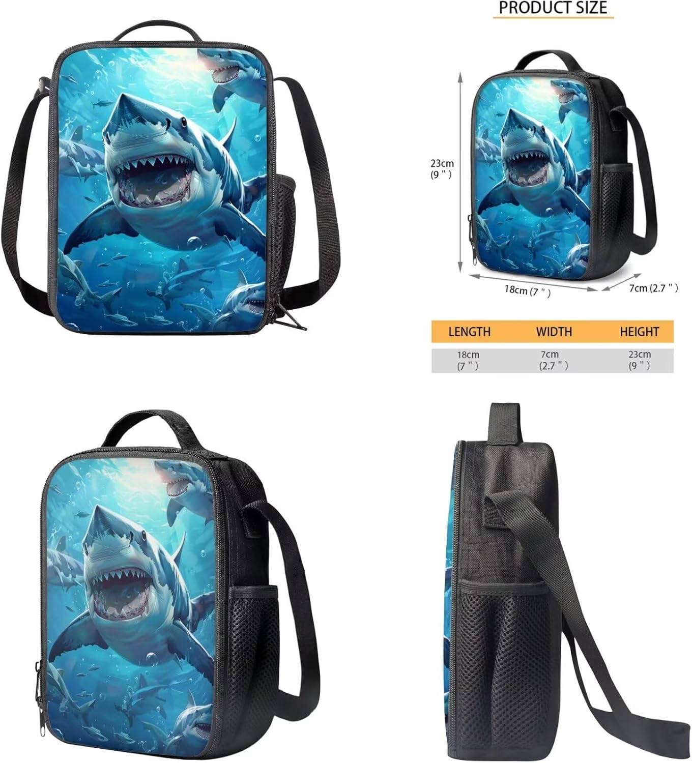 Shark Backpack for Boys Kids Backpack with Lunch Box Water Bottle Bag and Cute Pencil Case 4PCS Set Bookbag with Compartments for School Teens 17 inch Large Capacity School Bag for Girls