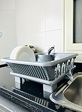 طبق بلاستيكي بقاعدة وفتحة لتصريف المياه، مصمم بمساحات للأطباق والأكواب والملاعق - متعدد الألوان