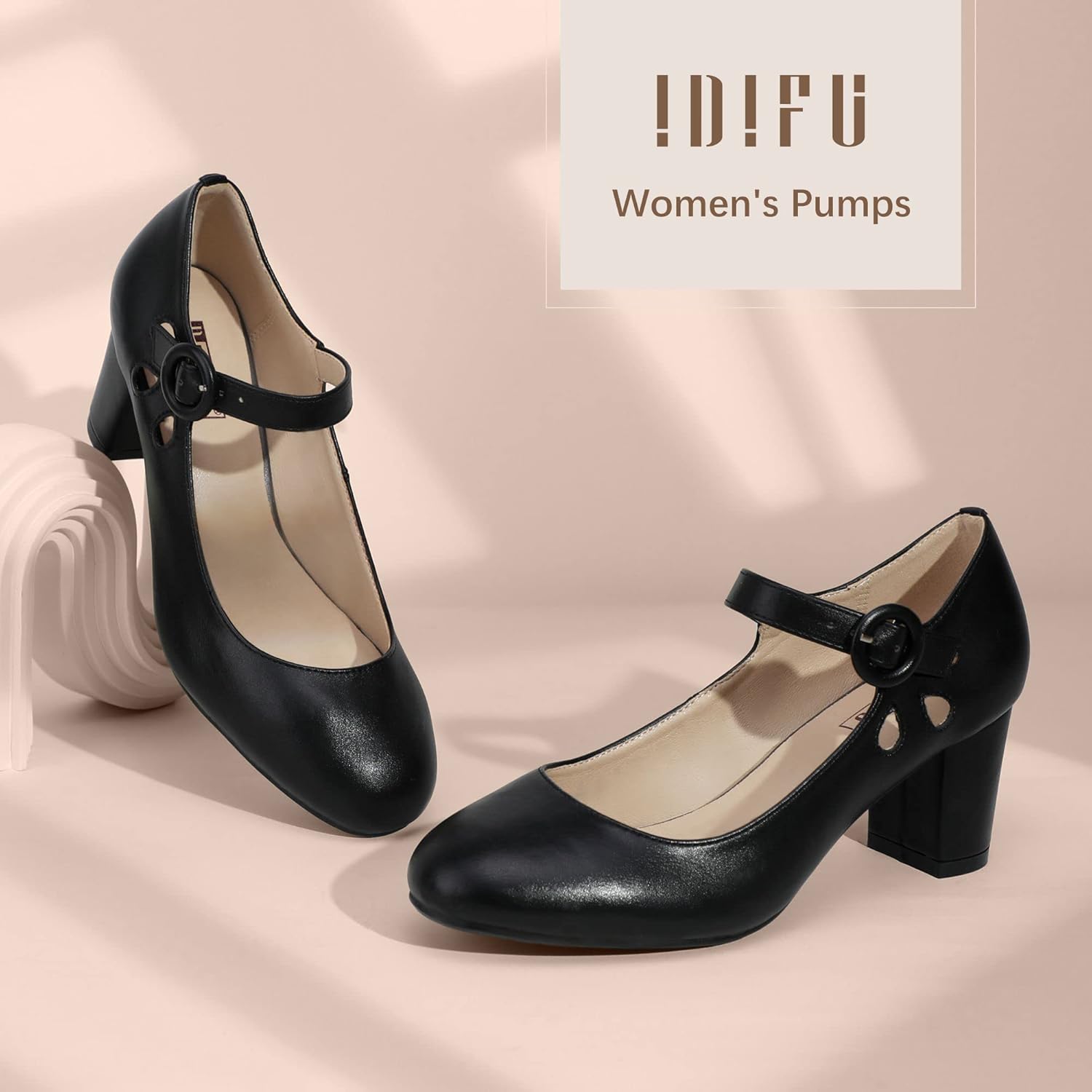 IDIFU Women's Candy Dress Mary Jane Shoes Low Block Heels Closed Round Toe Office Work Church Wedding Pumps - Image 5