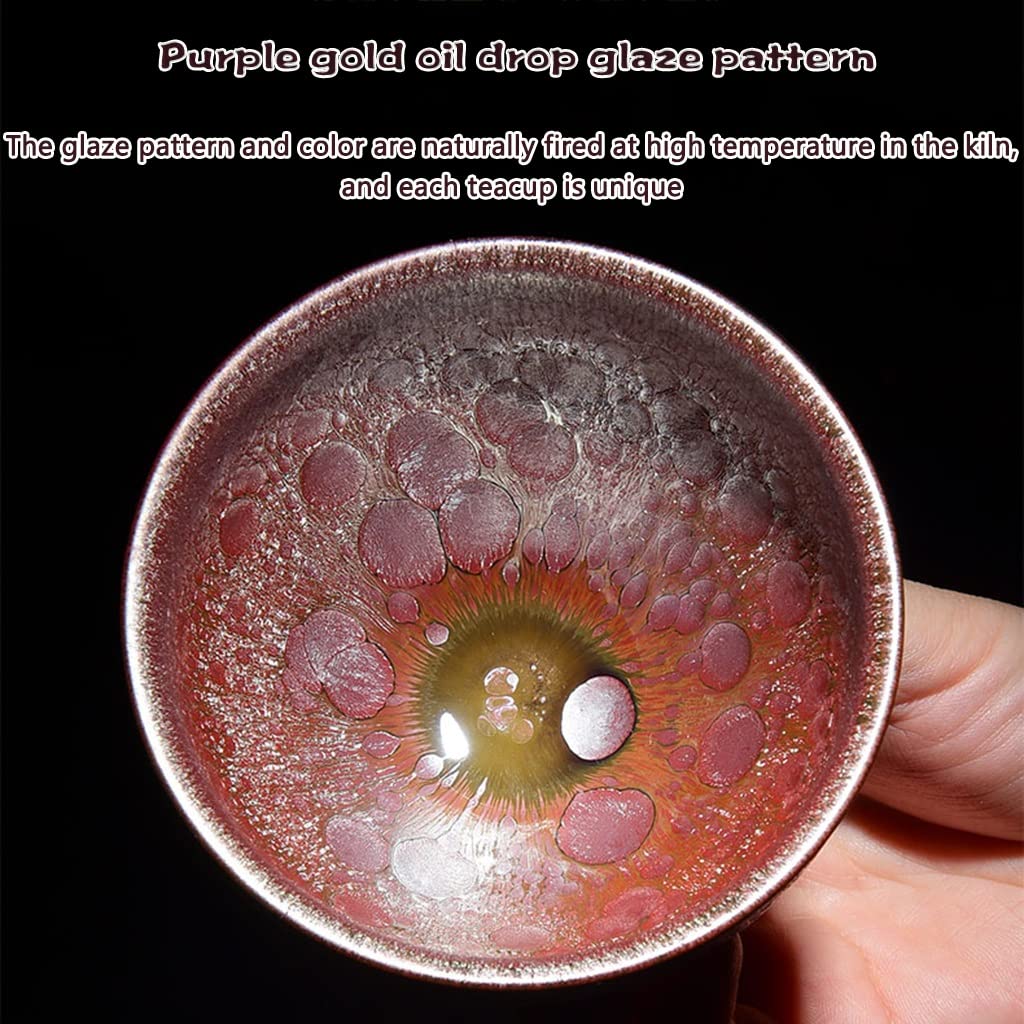 Taza De Té Chawan Jianzhan Elegante Patrón De Esmalte De Gota De Aceite De Oro Púrpura Tazón De Té, Artesanía Tradicional China Teacup, Regalo para Los Amantes del Té