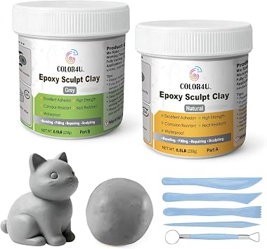 Epoxy Sculpt Clay, 1 Pound Natural Grey Epoxy Putty,2 Part Strong Adhesive & Self-Hardening Modeling CompoundPaste for Sculpting,Reparing,Filling & Bonding