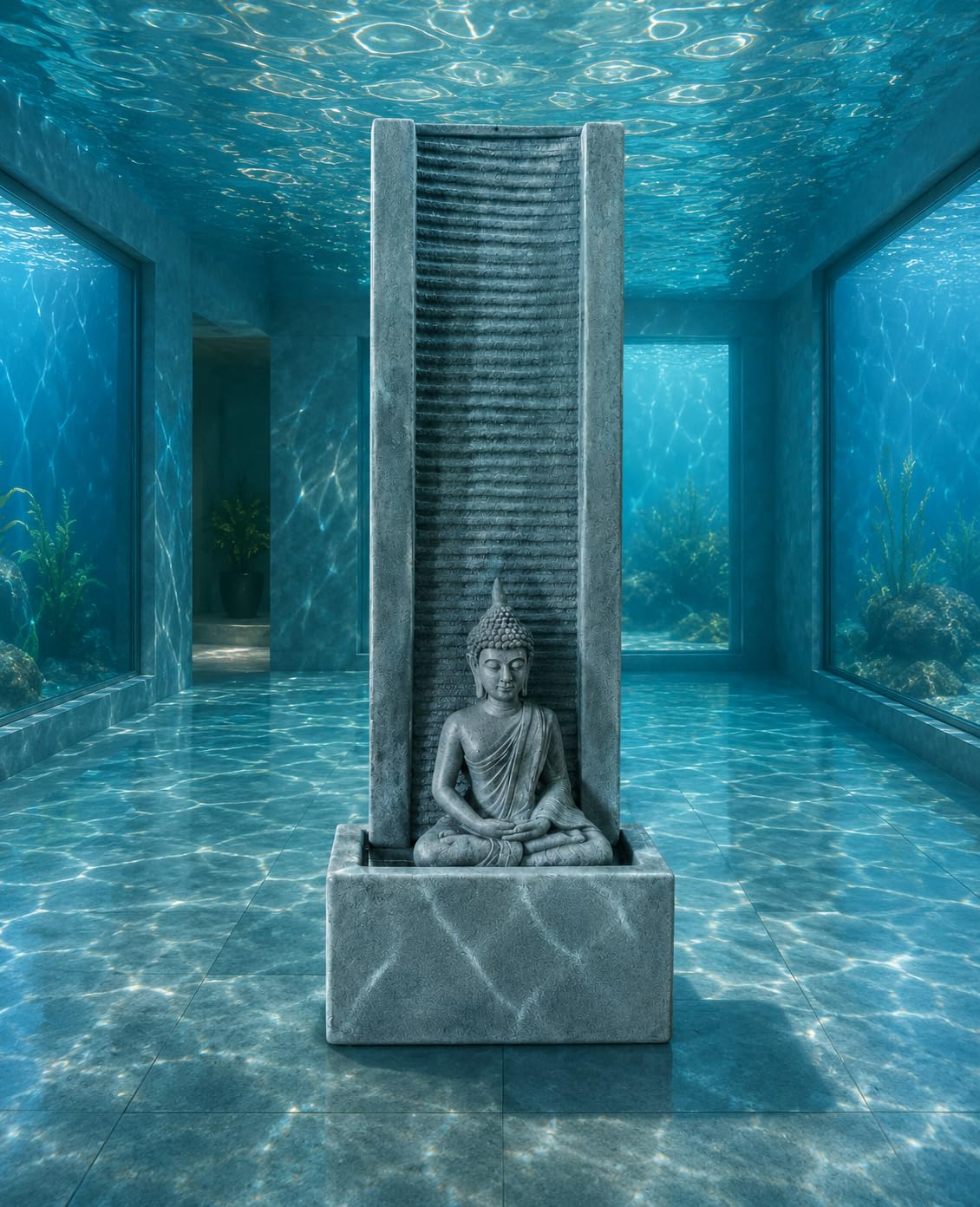 PremiumCream Buddha Water Fountain for Home Decor, 3 Ft Height Indoor Outdoor Floor Fountain with LED & Quiet Water Pump,(12 Inch Width) Meditation Waterfall for Living Room, Office & Garden-image-37