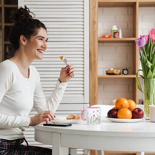 Miniatura 7 de Whaline 2 tazas florales con asa de 12 onzas con diseño de mariposas silvestres y flores silvestres, taza de regalo de primavera y verano para
