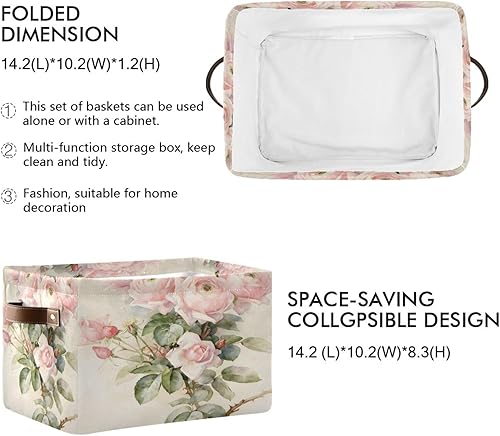 Miniatura 3 de ALAZA Caja de almacenamiento plegable con diseño floral de rosas vintage con asas para estantes, armario, sala de estar, dormitorio, oficina