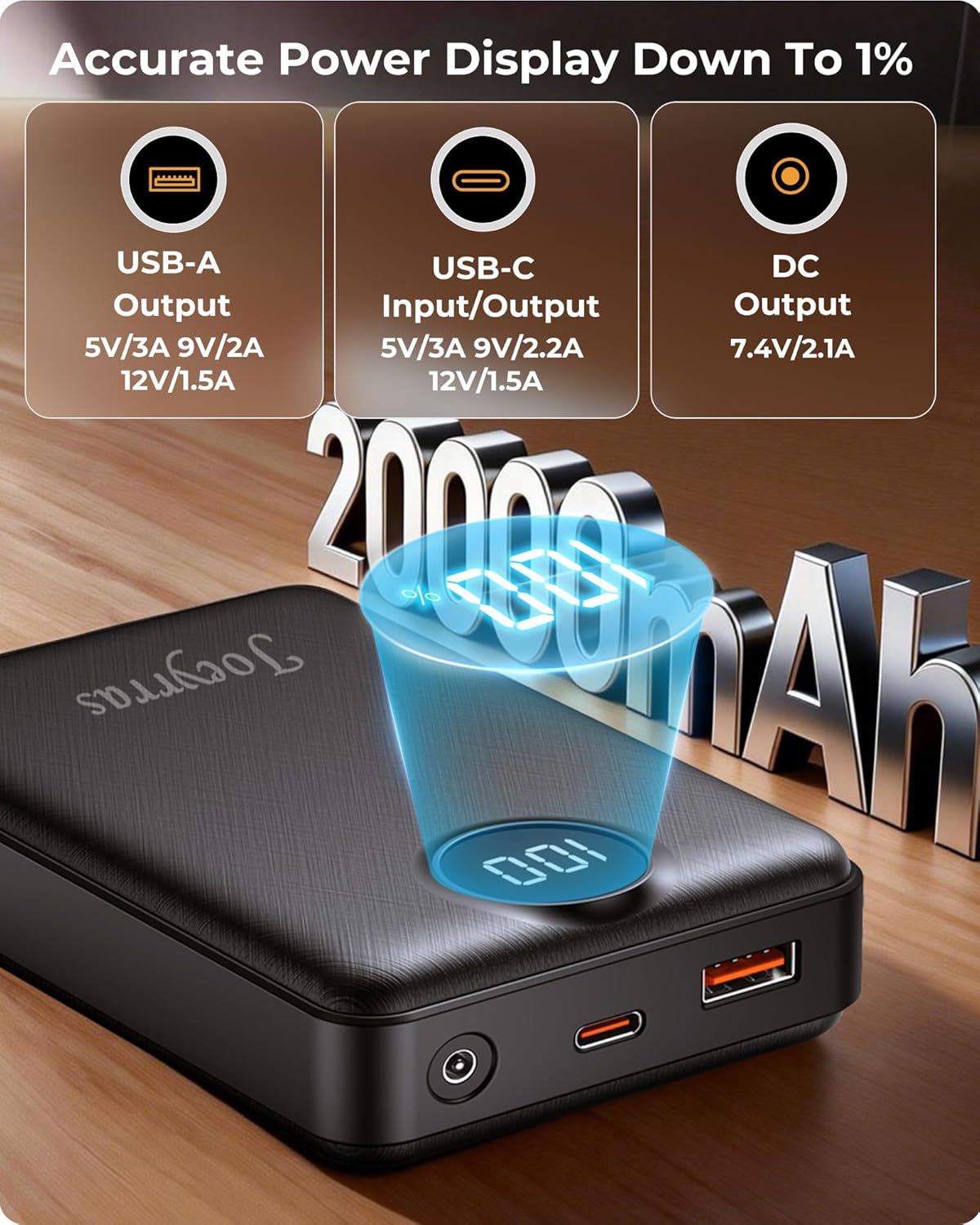 Joeyrras 5V 7.4V 20000mAh Heated Vest Battery Pack Compatible with ORORO, Battery Pack for Heated Vest, LED Rechargeable Power Bank for TODWARM, for XINSONYUELL, for Vestego, for Weamest