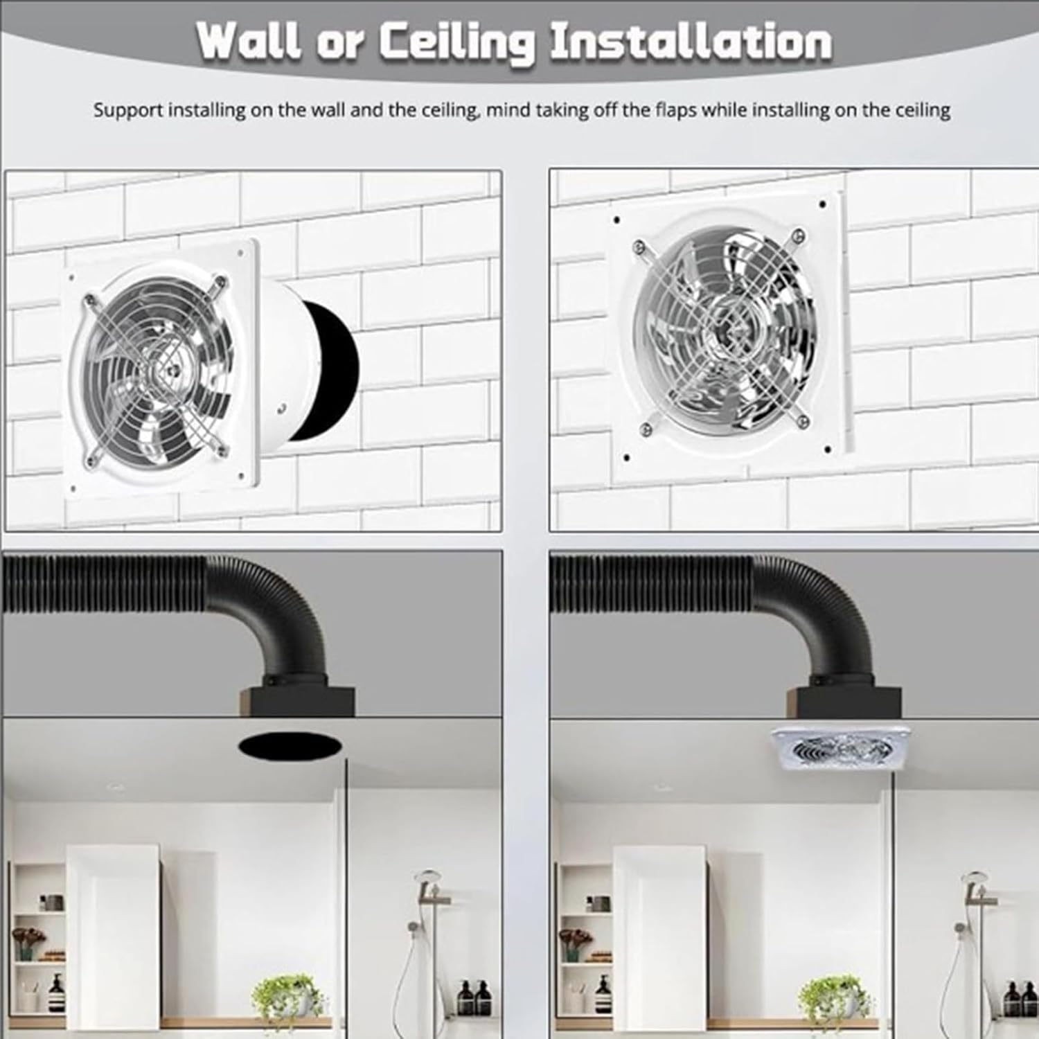 Low-Noise 4 Inch-8 Inch Household Kitchen Exhaust Fan Easy to Clean and Install 220V Portable Wall Mounted Bathroom Ventilation Fan for Office, Garage,4inch,220V