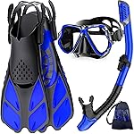 Zenoplige Mask Fins Snorkel Set, Snorkeling Gear for Adults, Panoramic View Snorkel Mask Anti-Fog, Adjustable Dive Flippers, Dry Top Snorkel and Travel Bag, Scuba Gear for Swimming Snorkeling Diving
