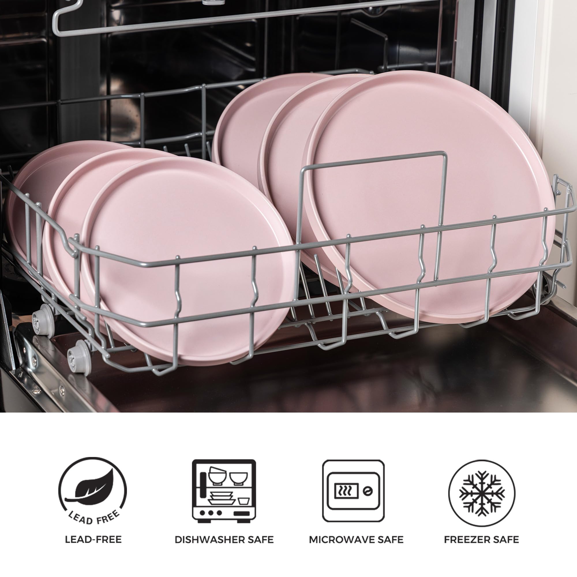AmorArc Juego de platos llanos de cerámica de 6,10.0 pulgadas de gres mate para cocina, juego de vajilla plana moderna, apto para microondas y lavavajillas, resistente a los arañazos, rosa mate