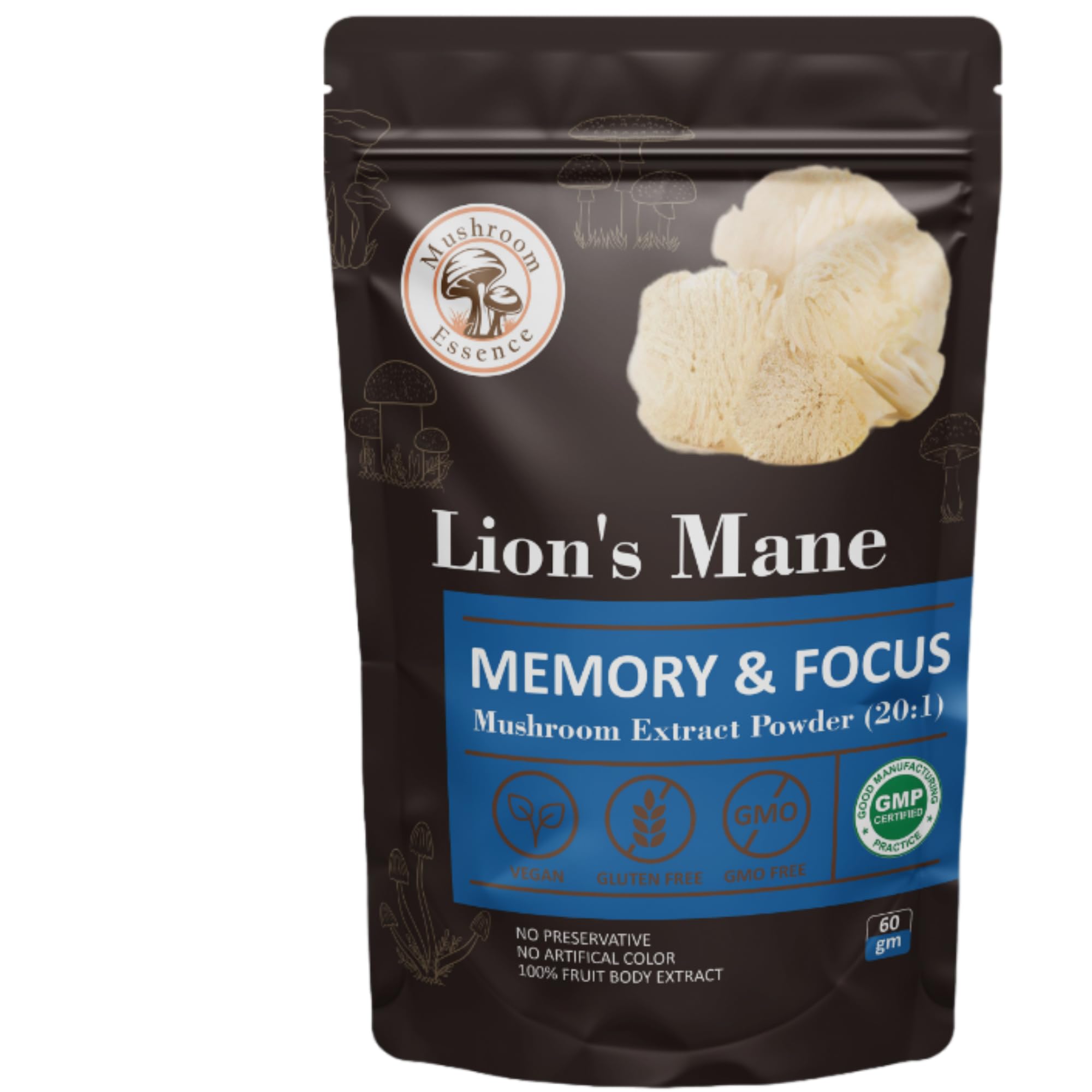 Lions mane extract | Pure Mushroom Extract Powder, Lions Mane Supplements for Cognitive Health |Memory and Immune Support (60gm)
