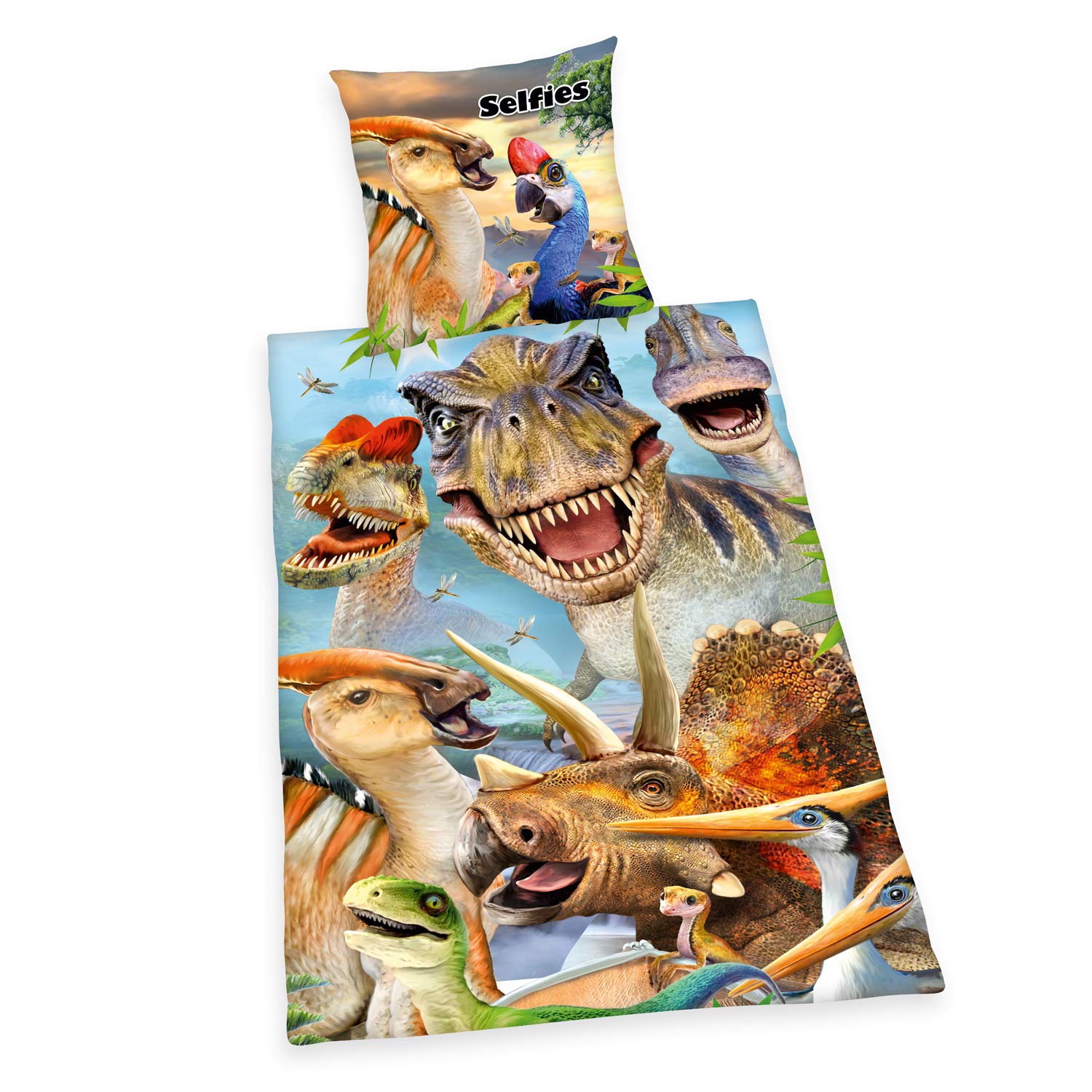 Housse de couette dinosaure réversible en pur coton renforcé