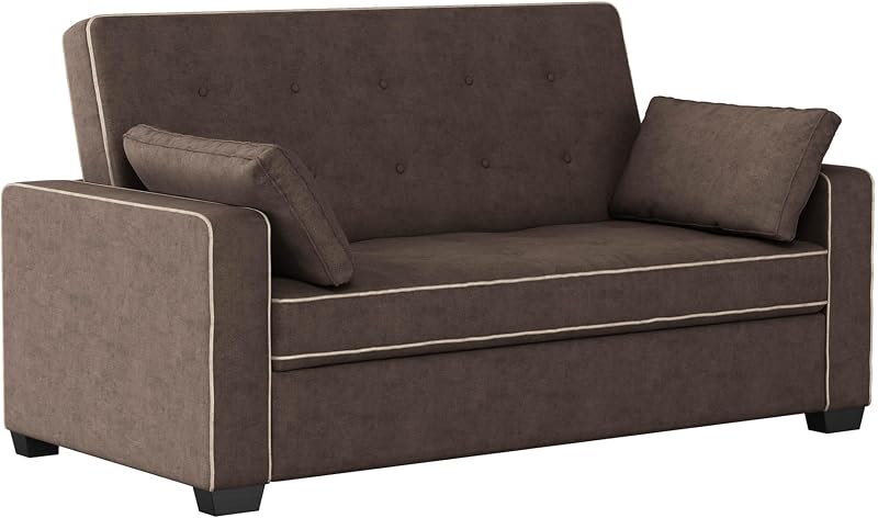 Serta Ainsley 66.5" Convertible Sleeper Loveseat, Full Size, Dreamcoil Comfort, Soft Woven Fabric, Java