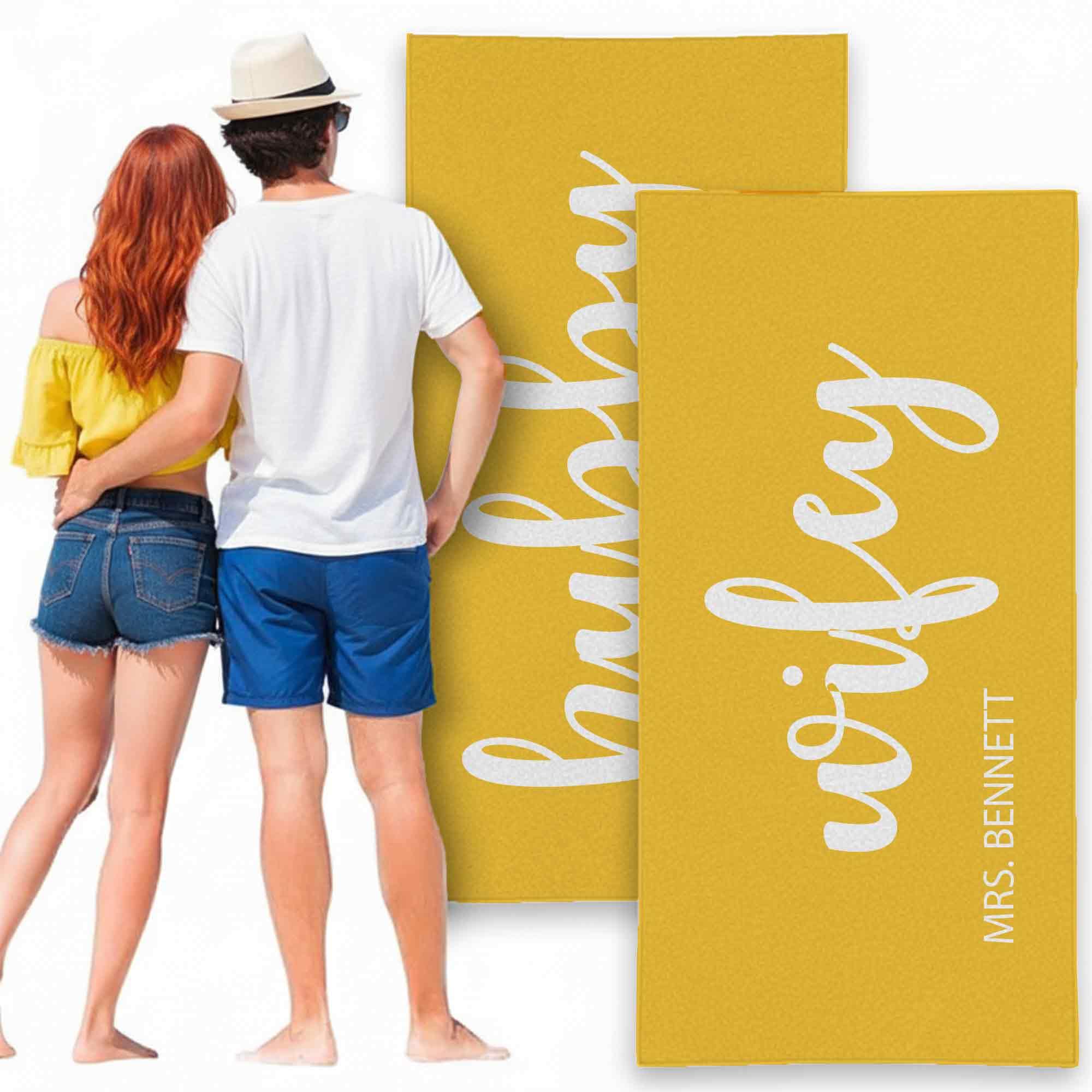 Print Maniacs Personalised Hubby Wifey Towel with Name Custom Microfibre Beach Towel Large Quick Dry Lightweight Travel Towel Honeymoon Holiday Pool Gym Spa Gift