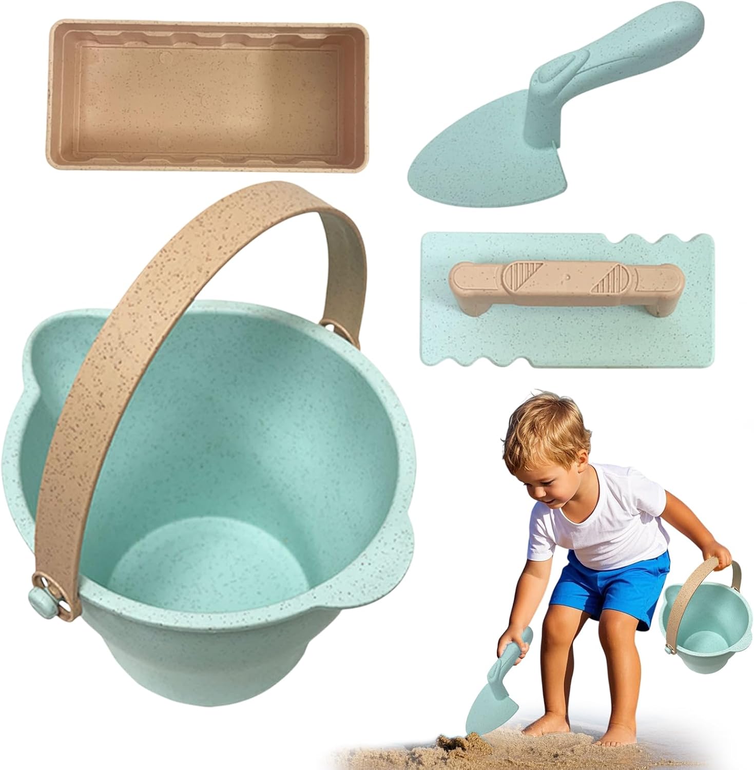 Travel Beach Toys - Beach Toys for Kids,Castle Molds Sandbox Tool Kit Buckets Shovels Sand Toy Set with Mesh Bag for & Boys