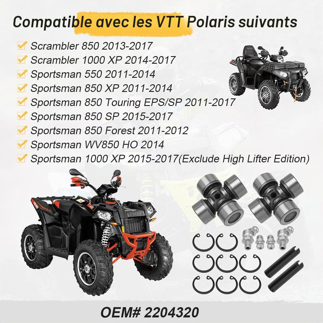 2x Croisillon d’arbre de transmission avant pour Polaris Scrambler 850 1000 XP Sportsman 550 850 1000 XP SP Forest 2011-2017 2204320