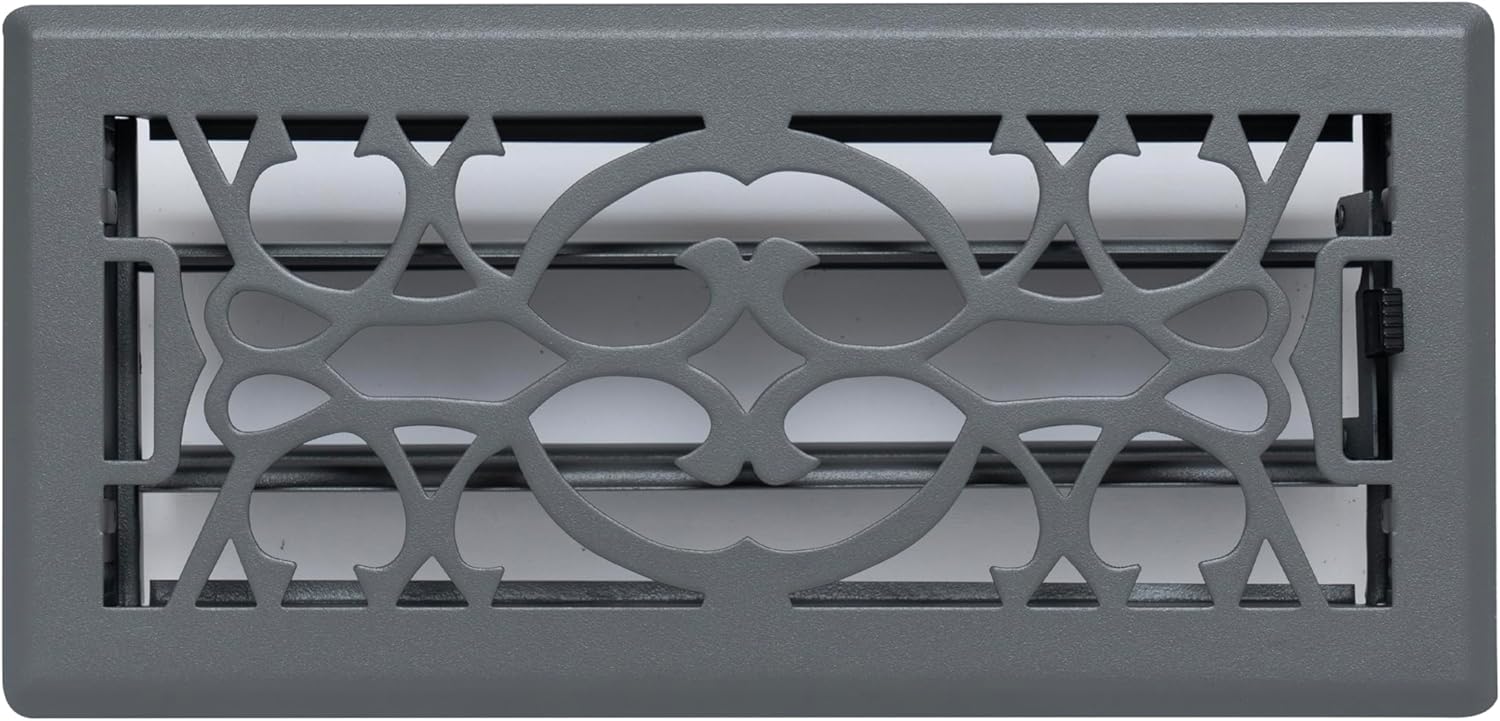[4 Pack] Fits 4x10 and 10x4 Duct Opening | Decorative Floor Register with Victorian Design by Handua | Heavy Duty Walkable Design | Damper | Floor Vent | Easy to Adjust Air Supply Lever | Dark Gray