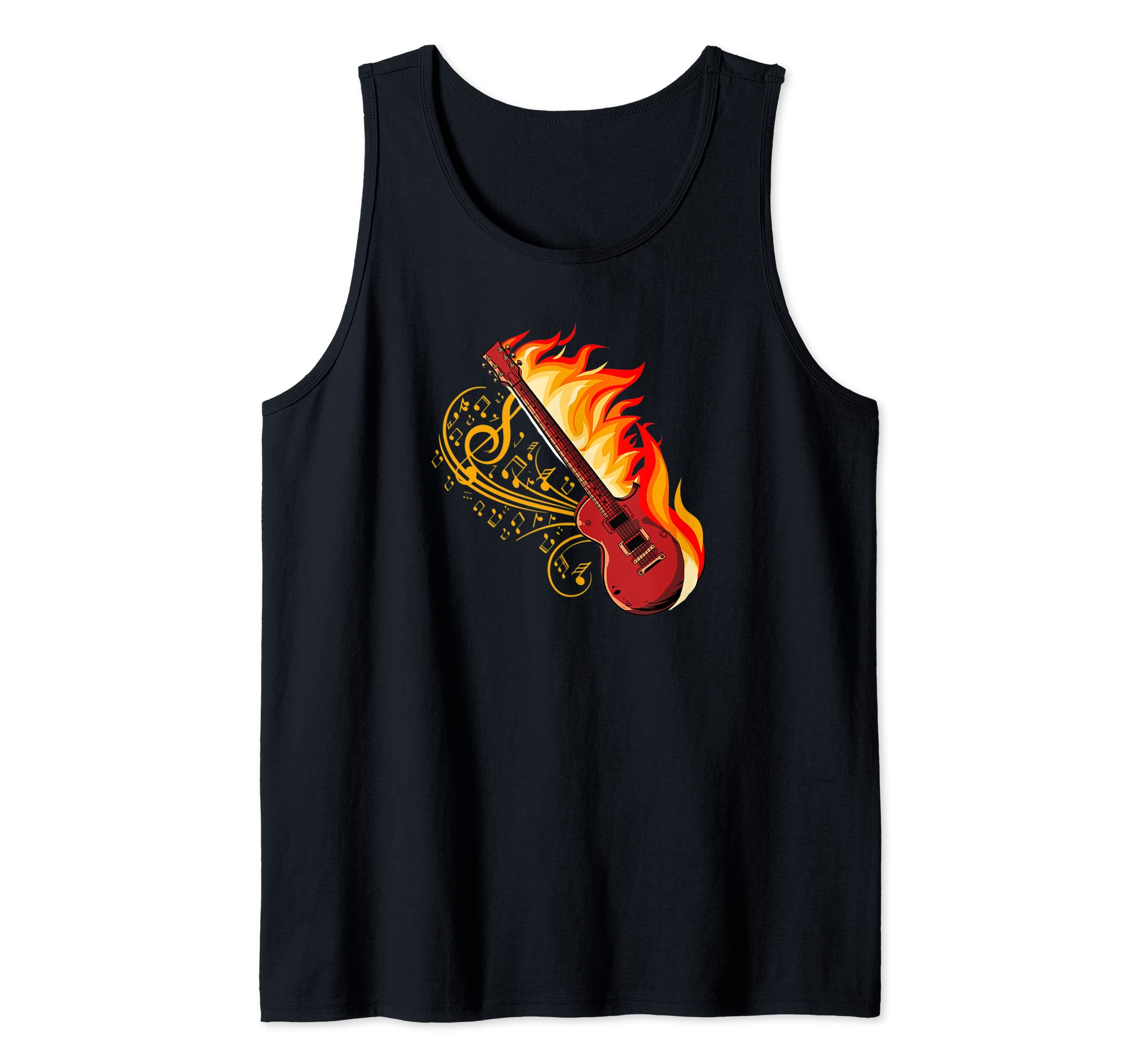 Electric Guitar Musician - E-Guitar Flames Rock Guitarist Tank Top, Black
