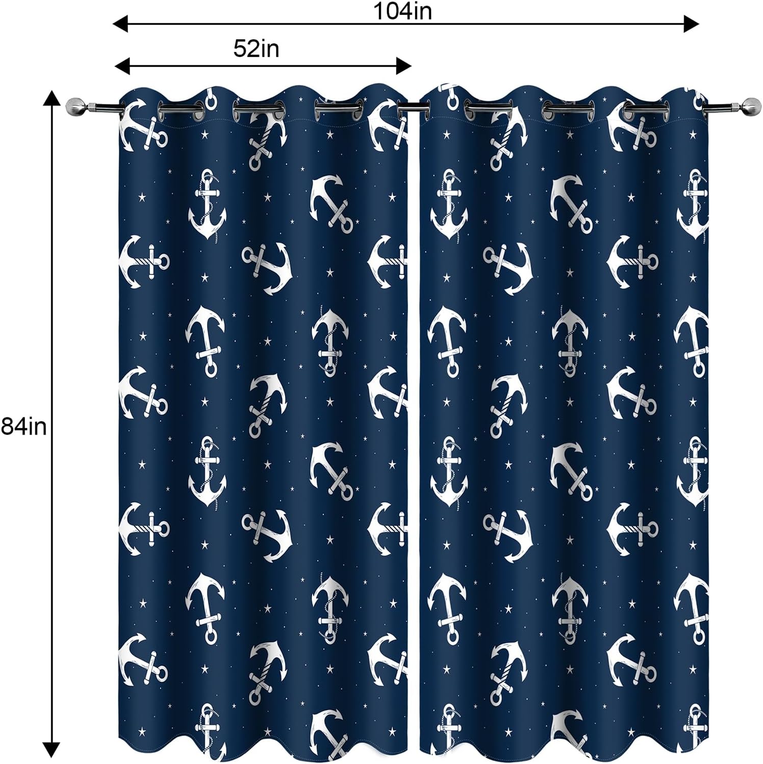 MissHope Nautical Anchor Blackout Curtains Ocean Beach Coastal Beach Theme Home Decoration Drape Sailing Ship Boat Decor for Bedroom Living Room Classroom Grommet Window Drapes 2 Panels, 52x84 Inch