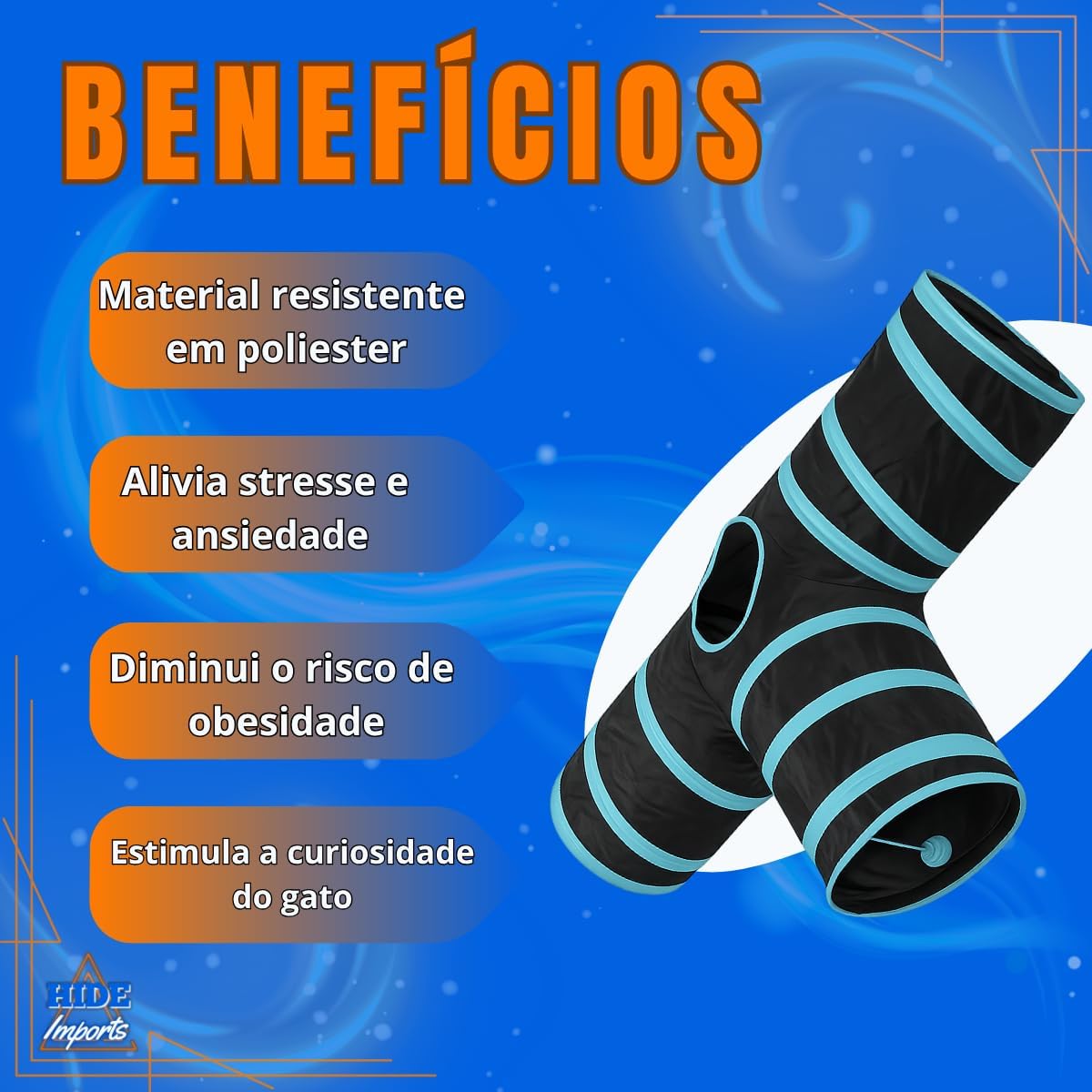 Brinquedo para Gato Túnel para gatos Dobrável Com Bolinha em T (AZUL)