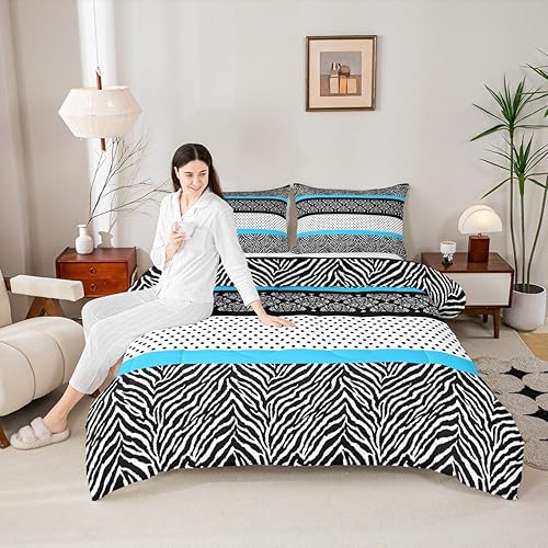 Miniatura 30 de Castle Fairy Juego de ropa de cama con estampado de cebra, tamaño matrimonial, juego de edredón de animales de África y vida silvestre, juego