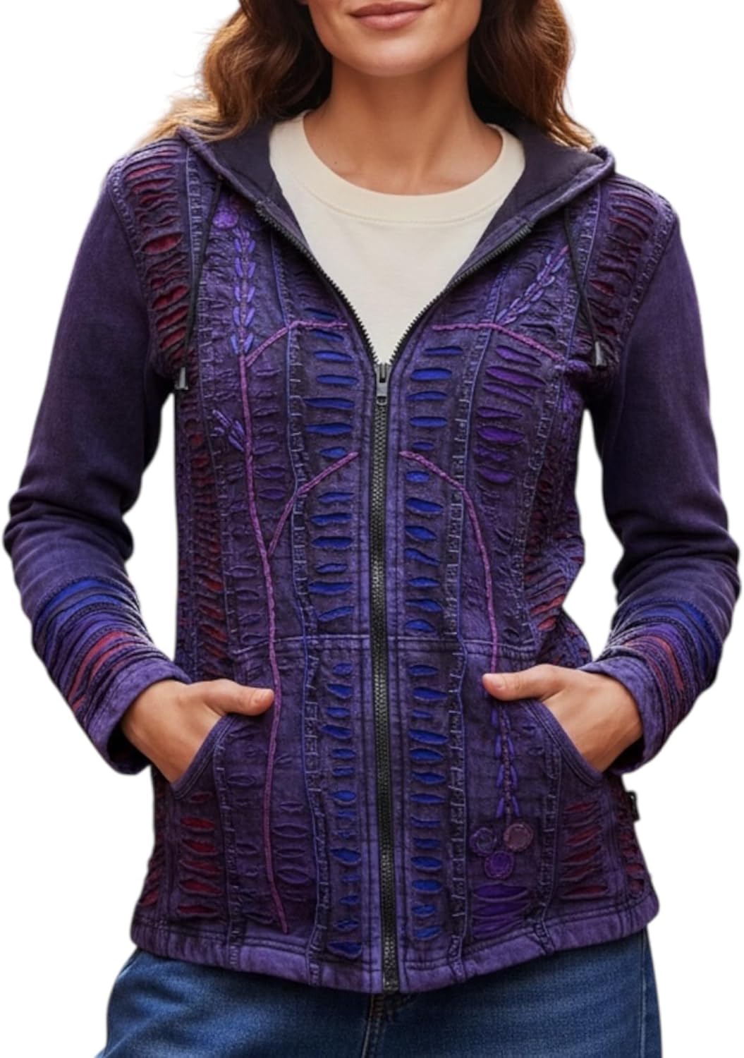 Agan Traders 2026 Hoodies for Women -Boho Tie Dye Patch Gypsy Hippie Rib Stonewashed Embroidered Sweatshirt Jackets for Women