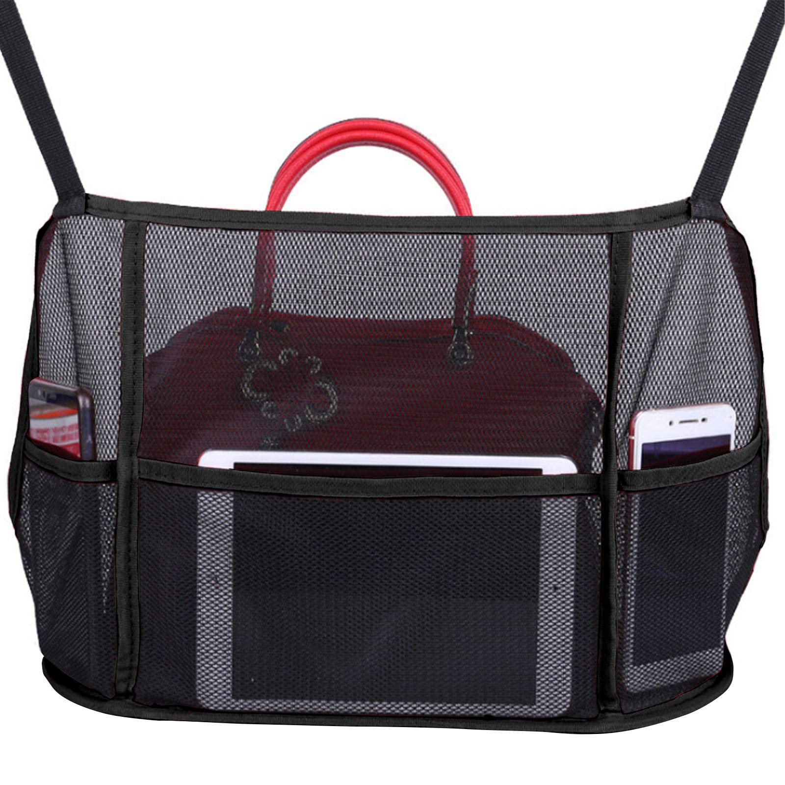Pro-Noke Car Net Pocket Organizer Handbag Holder Car Mesh Organizer Mesh Front Seat Arm Rest Organizer Seat Back Net Bag, Pets Kids Barrier Disturb Stopper (Black3)
