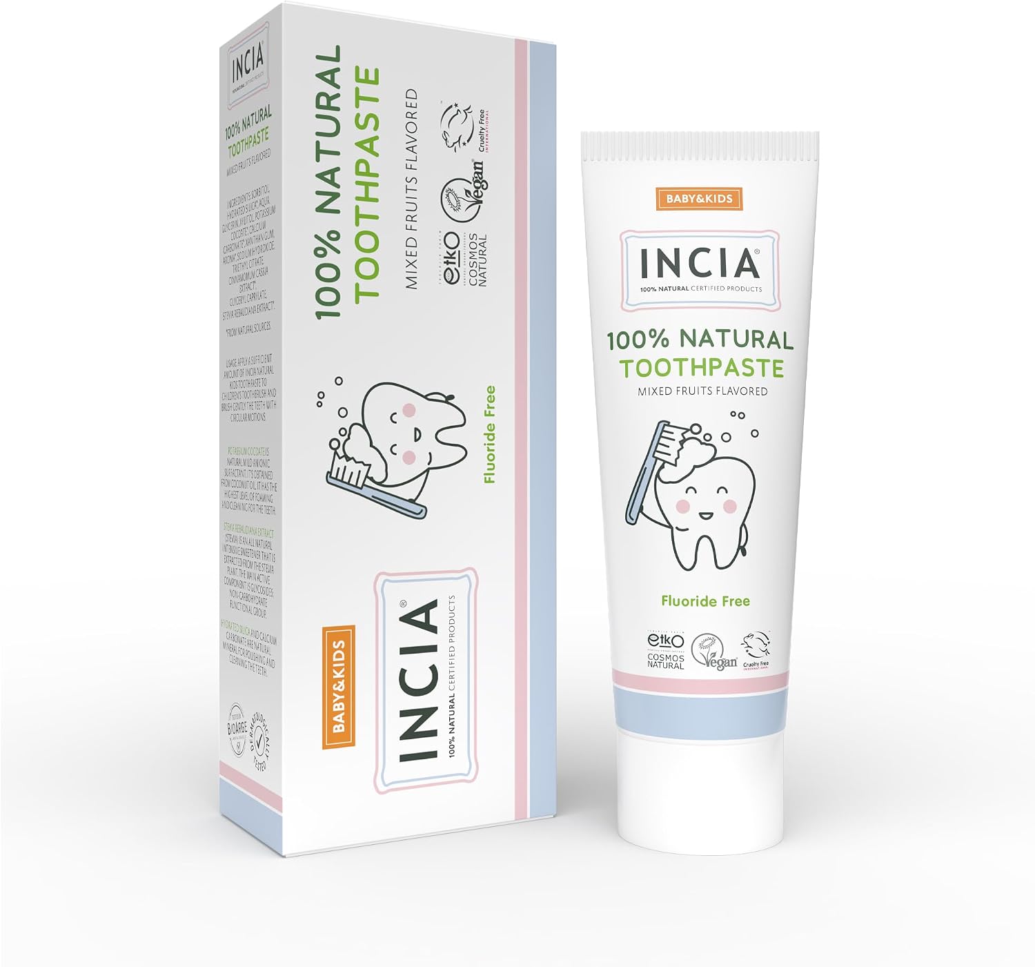 INCIA%100 Doğal Diş Macunu Bebek ve Çocuk Karışık Meyve Aromalı Florürsüz 50 ml