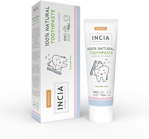 INCIA 100% Natural Toothpaste Baby and Child Mixed Fruit Flavored Fluoride Free 50 ml