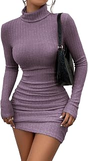 Women's Casual Sweater Dress Turtleneck Ribbed Bodycon Long Sleeve Mini Knit Dresses 2025 Fashion