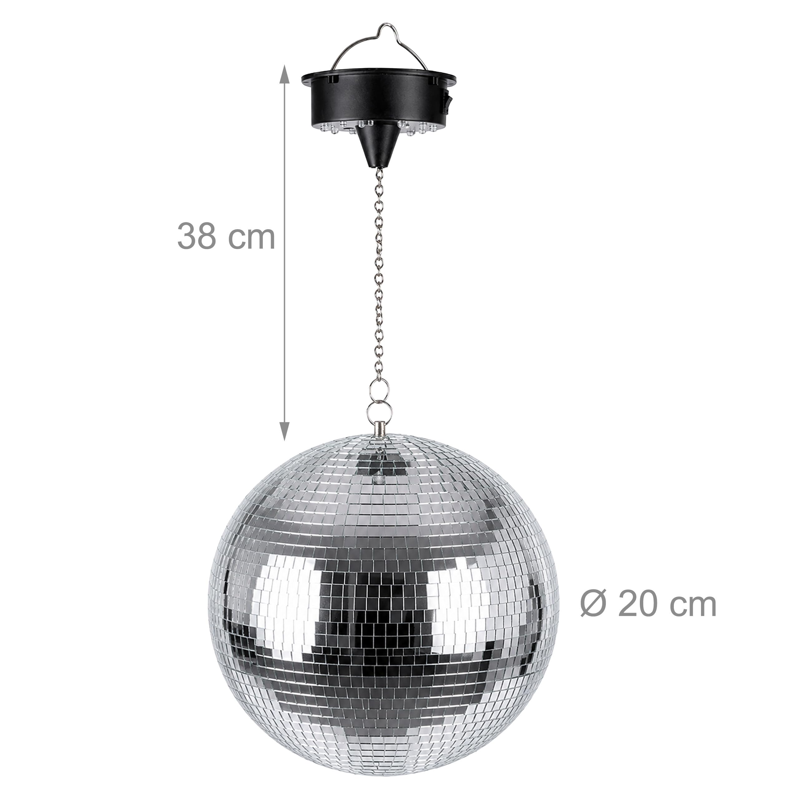 Relaxdays Boule à facettes, rotative, Ø 20 cm, argentée