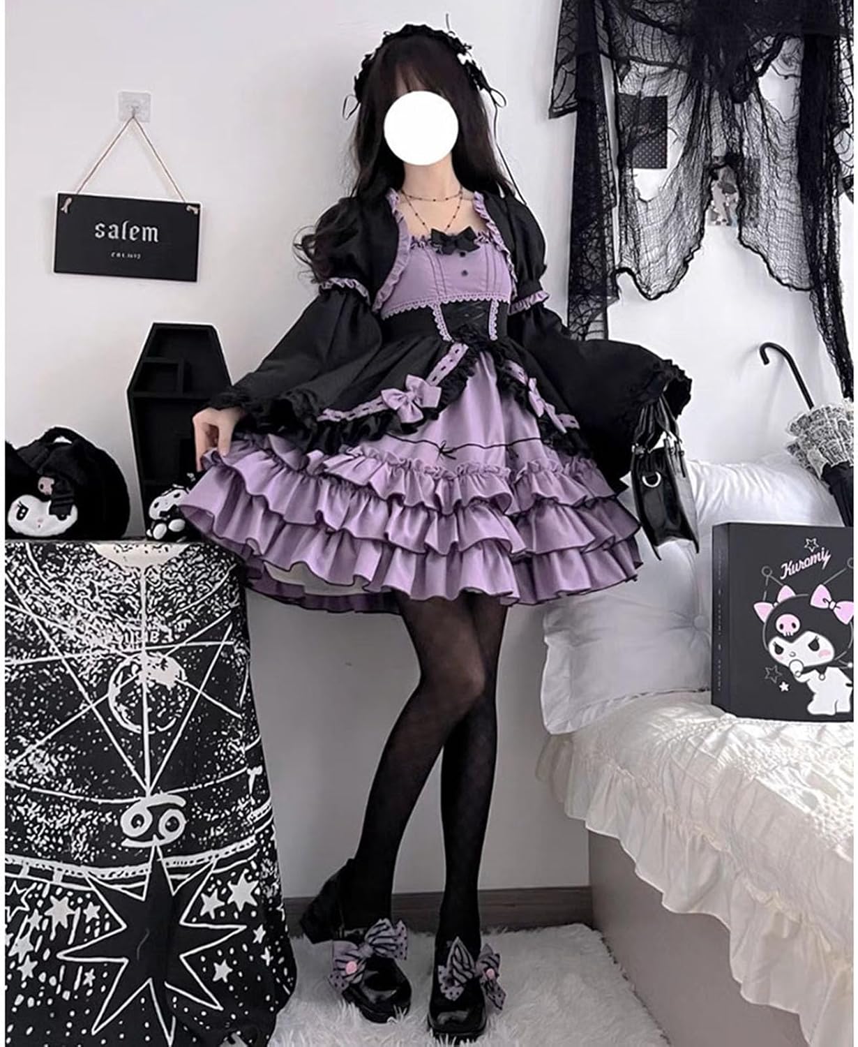 [SSUPTEMBER2] ゴスロリ ワンピース ロリータ ゴシック メイド服 白 黒 長袖 半袖 付け袖 フリル 秋冬 姫 ドレス コスプレ 衣装 レトロ 中世紀 宮殿風 貴族風 リボン 森ガール ゆめかわいい 萌え 女の子 ボリューム ハロウィン仮装 パーティー