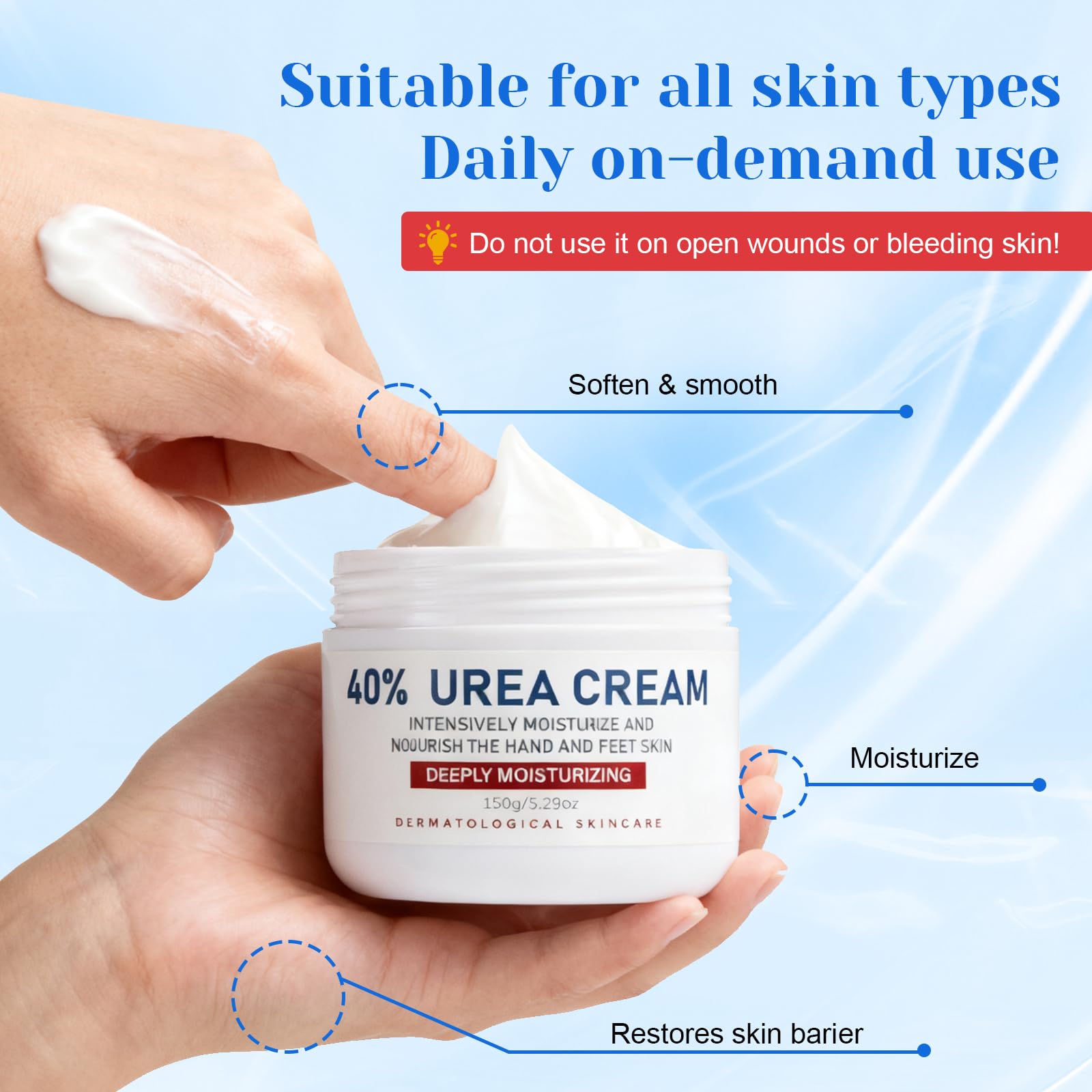 Crème à l'Urée 40% pour Pieds Très Secs et Abîmés, Crème Pied Hydratante et Cicatrisante, Emollient Pedicure et Soin Pieds Secs et Abimés pour Talons, Mains et Corps, 150g