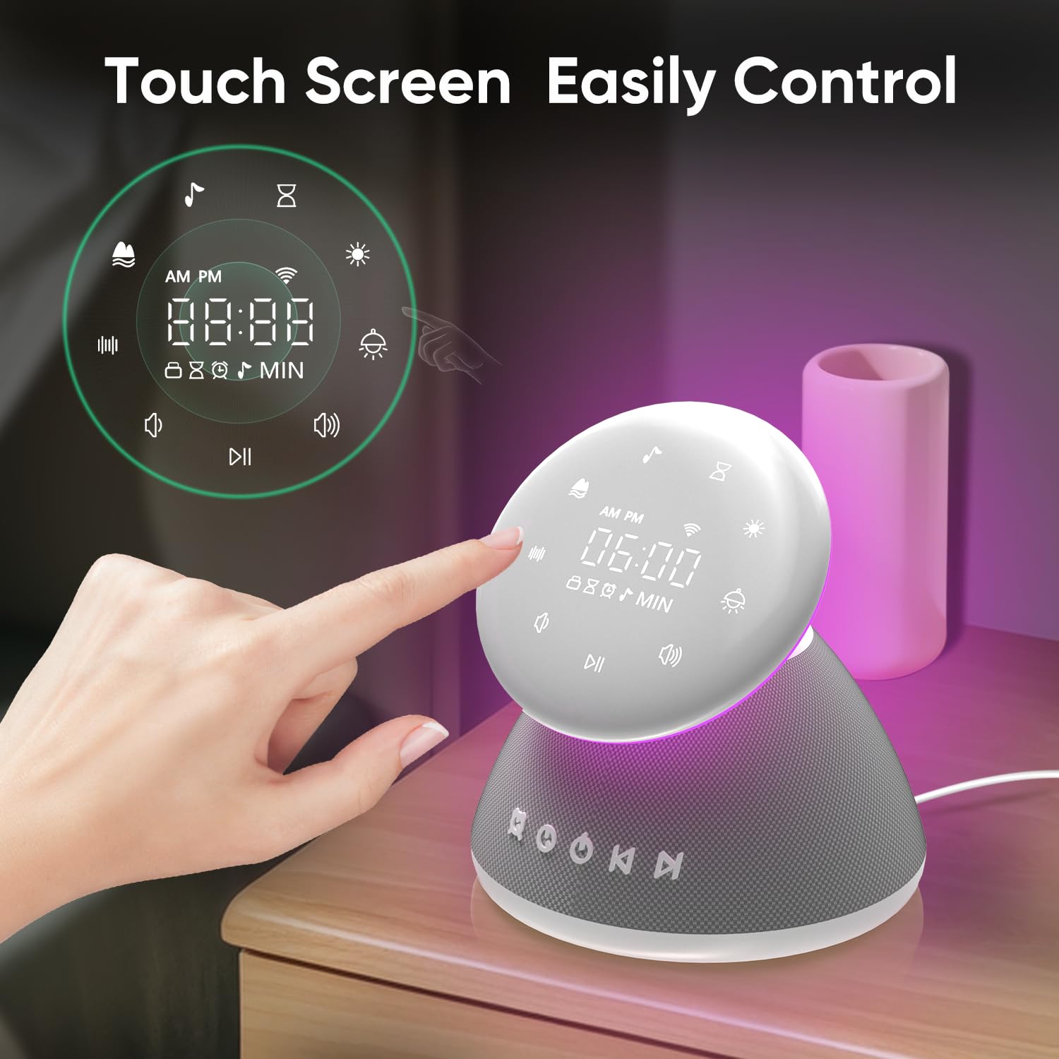 Machine à bruit blanc pour dormir, 50 sons apaisants sans boucle, veilleuse 7 couleurs avec luminosité réglable, minuterie et réveil, contrôle à écran tactile pour bébés, enfants, adultes, maison et