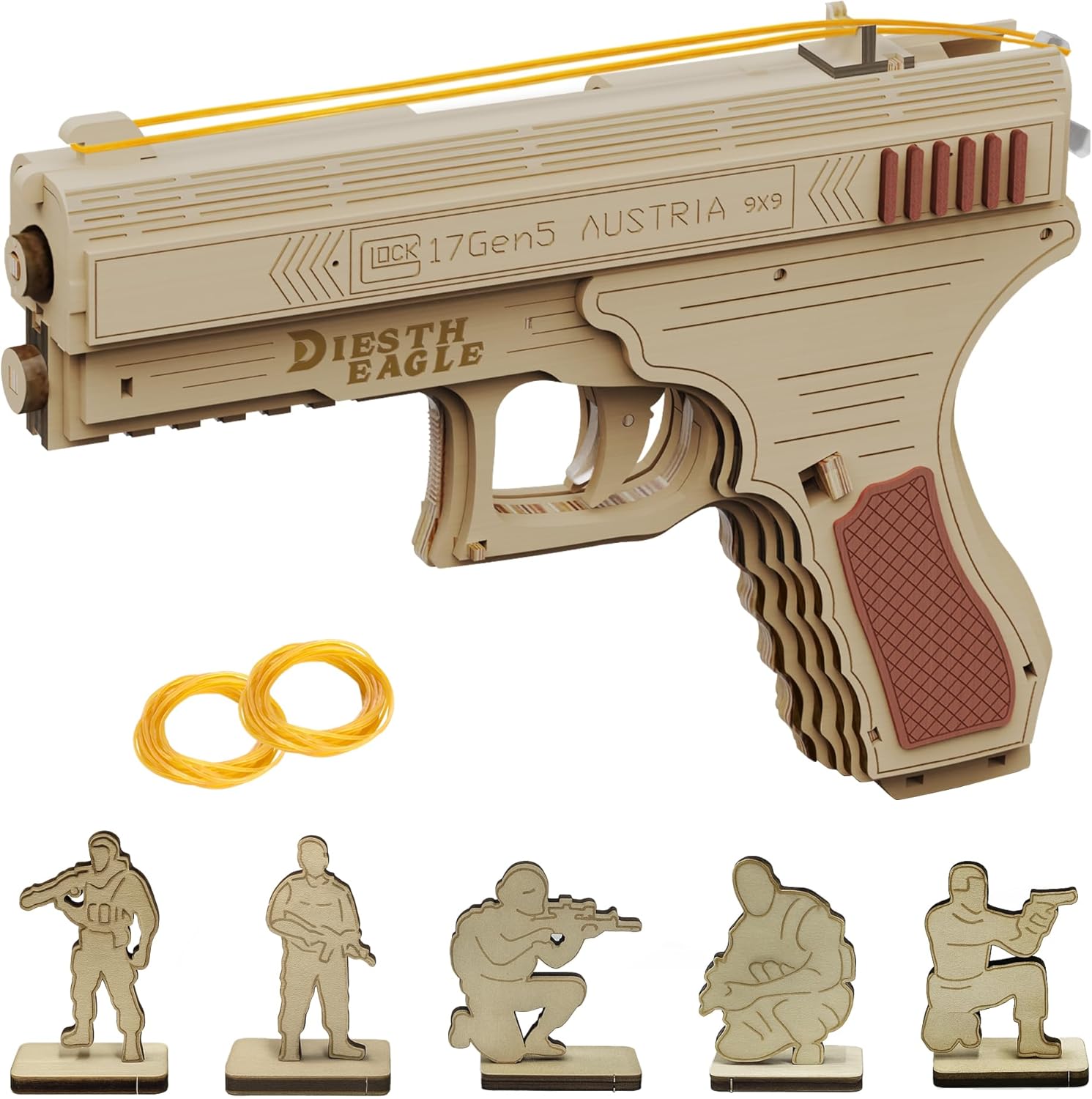 3D Wooden Gun Puzzle, Rubber Band Gun Model DIY Building Toys Mechanical Model - Multi-Player Game with Rubber Bands, Crafts for Adults (Classic-Pistol)