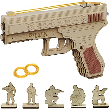 3D Wooden Gun Puzzle, Rubber Band Gun Model DIY Building Toys Mechanical Model - Multi-Player Game with Rubber Bands, Crafts for Adults Classic-Pistol