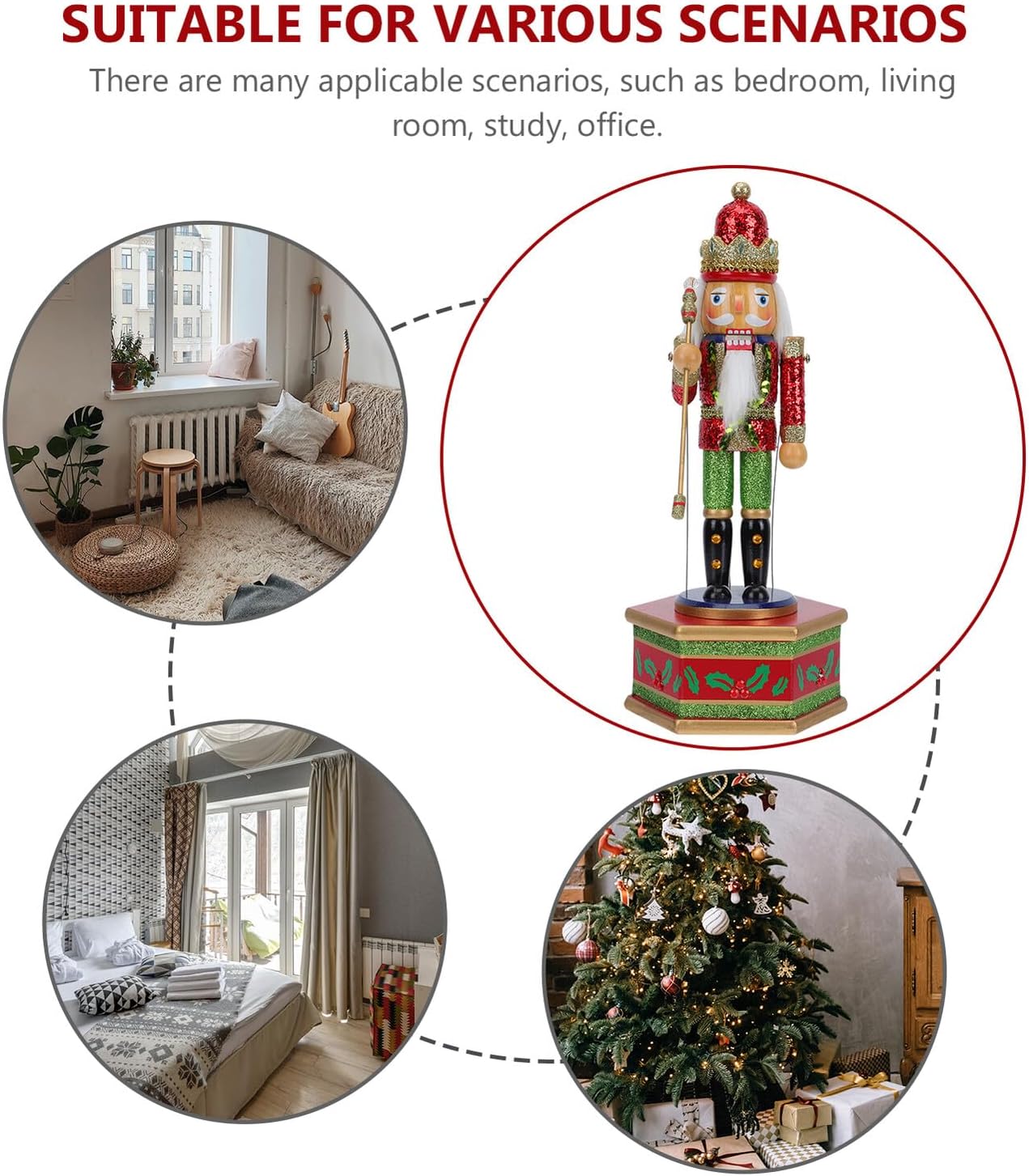 TIDTALEO Nutcracker King Musical Box Ornament with Scepter Xmas Adornment Wooden Christmas Decor for Desktop Shelves Holiday Festival Decorative Collectible