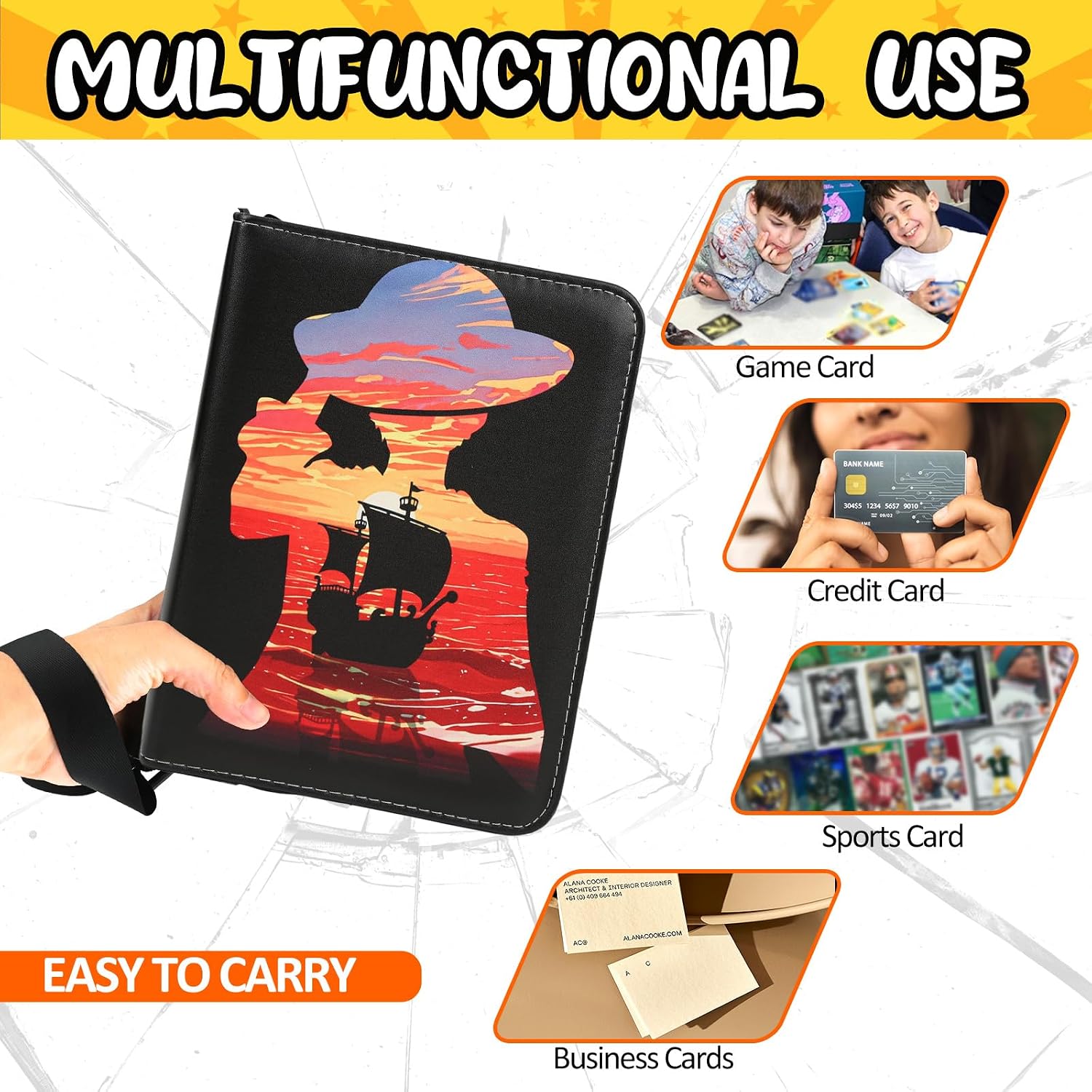 400 Pocket Trading Card Binder with 50 Removable Sleeves, Portable Zippered Card Holder, Collection Album Book Case Storage for MTG, TCG, Sports, Game Cards (Pirate Boat)