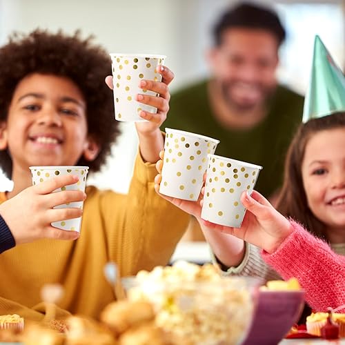 Miniatura 6 de Sieral 100 vasos negros desechables de papel de aluminio dorado, tazas de café de 9 onzas, tazas de café a granel para bodas, despedidas de soltera,