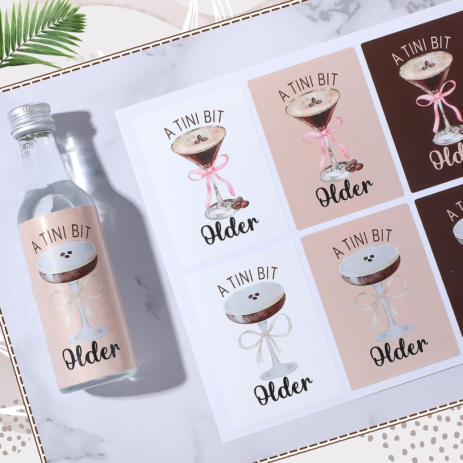 Reallnaive 48 Pcs a Tini Bit Older Martini Label Mini Bottle Sticker a Tini Bit Older Martini Party Decoration Label for Birthday Shooters(Bottle Not Included)
