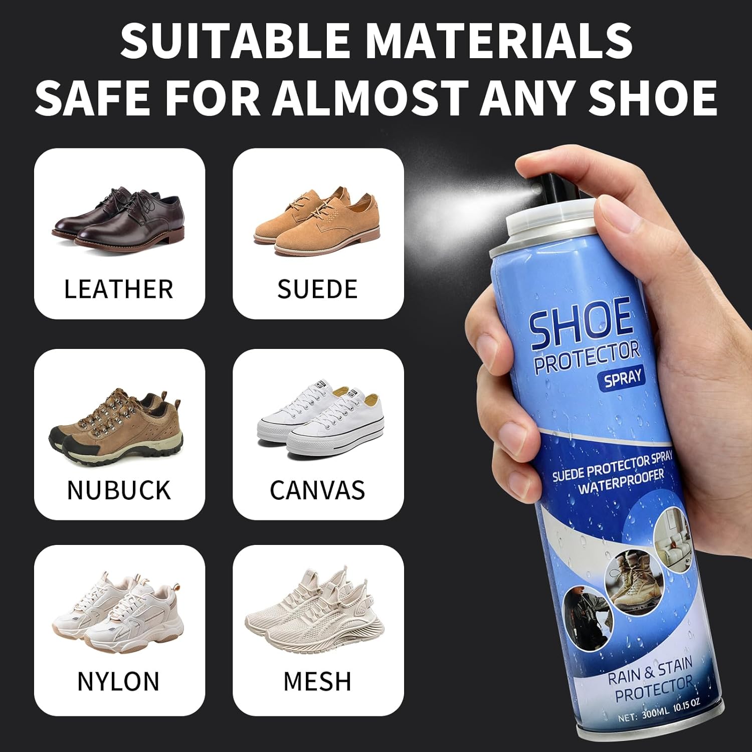 Suede Protector Spray, Fabric Water Shield, Rain & Stain Waterproof Protection for Boots, Shoes, Couches, Furniture, Pillows, Hats, Handbags, Purses and More, Long Lasting Protection-300ML - Image 3