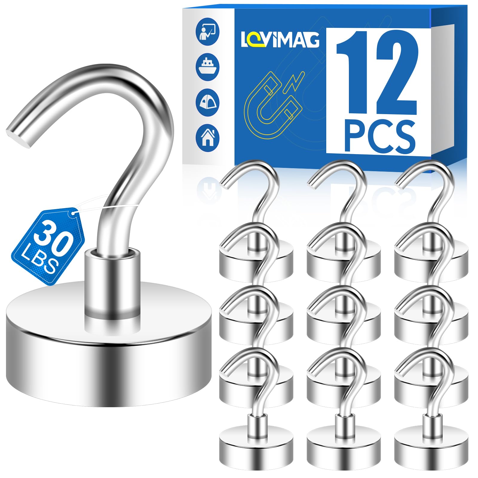 LOVMAG Strong Magnetc Hooks, 25lbs Metal Magnet Wth Hooks, Magnetc