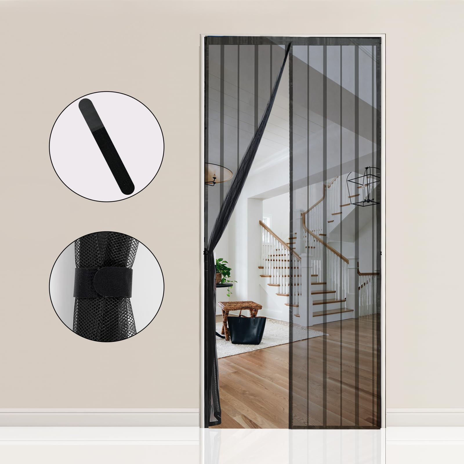 Sekey 85x220 cm Zanzariera Magnetica per Porta, anti Insetti, per Legno, Ferro, Porte in Alluminio, Facile da Installare, Non è Necessario Praticare Fori, Apertura e Chiusura Silenziosa, Nero