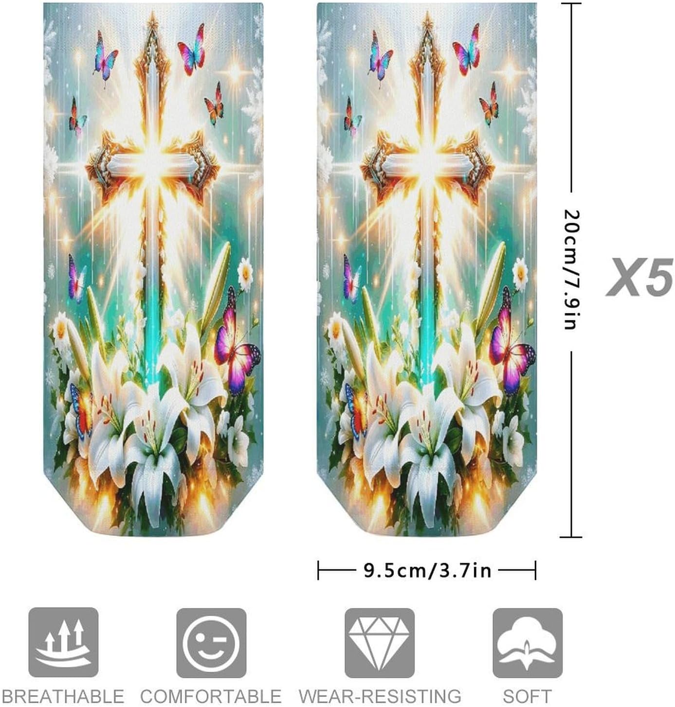 Holy Cross Lily 5Pairs Low Cut Ankle Socks for Women No Show Casual Breathable Athletic Socks for Sport