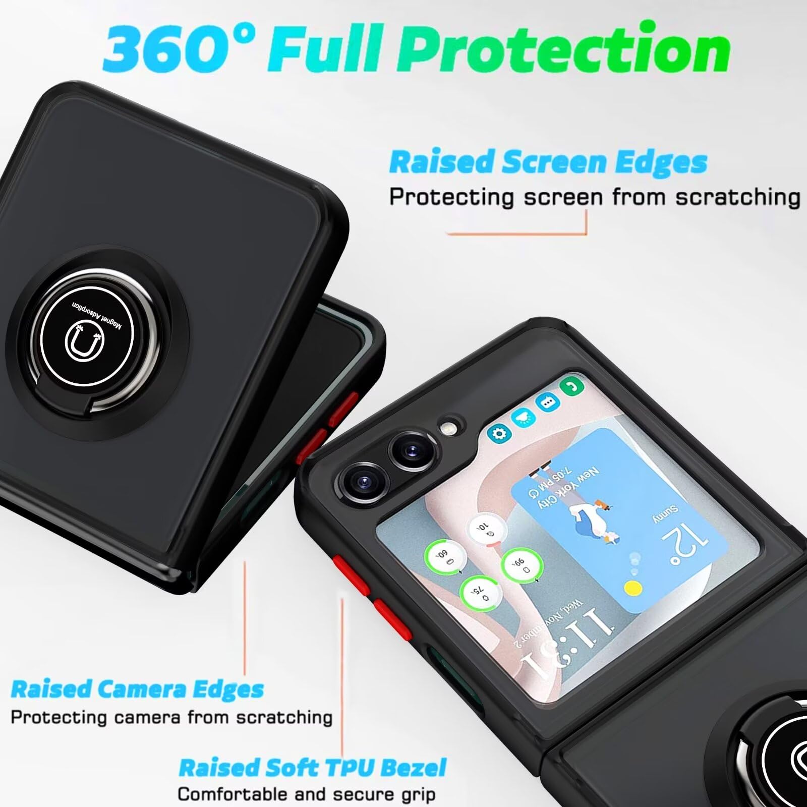 EASSGU Etui do Samsung Galaxy Z Flip7 FE/Z Flip6 (6,7 cala), przezroczyste etui z uchwytem na pierścień, odporne na wstrząsy i upadki silikonowe etui z TPU - niebieski królewski