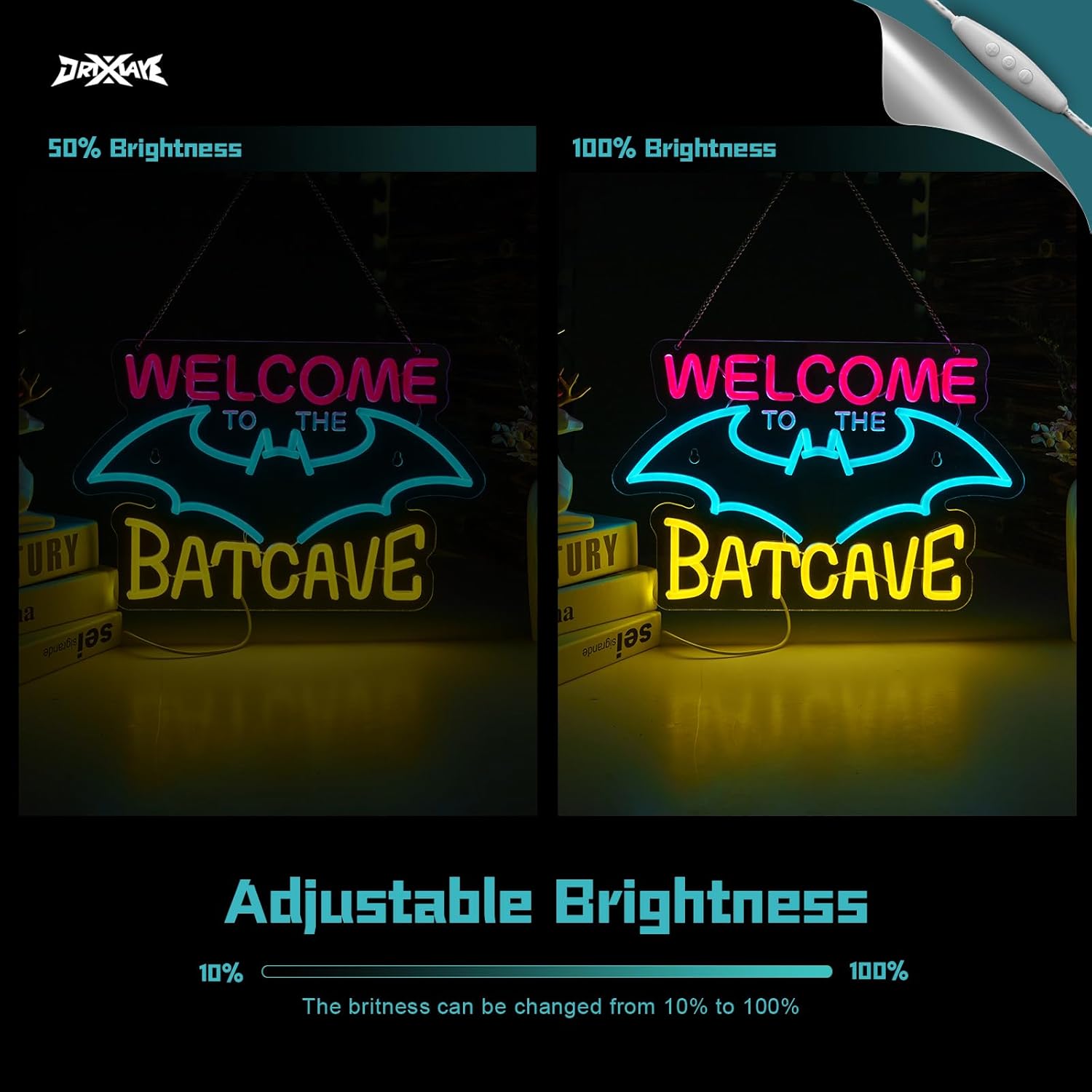 Bat Cave Neon Sign for Wall Decor Halloween Light Smart plug timer compatible USB-Powered Bedroom Man Cave Bar (16.5x10.8 Inch）