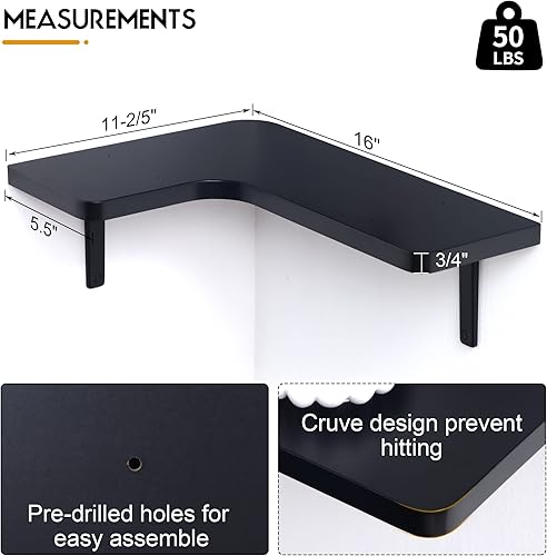 Miniatura 2 de Juego de 4 estantes flotantes de esquina  Estantes de pared esquineros  Estantería de almacenamiento de esquina montada en la pared para baño,