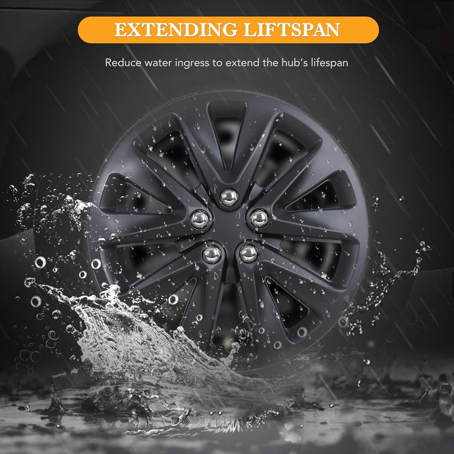 16" Premium Universal Wheel Rim Covers – Set of 4 Black Matte Hubcaps,ABS&PC Material Hub Protection Accessory,Snap-on Replacement Caps for Car,Pickup Truck,SUV - 16 Inch Black Matte