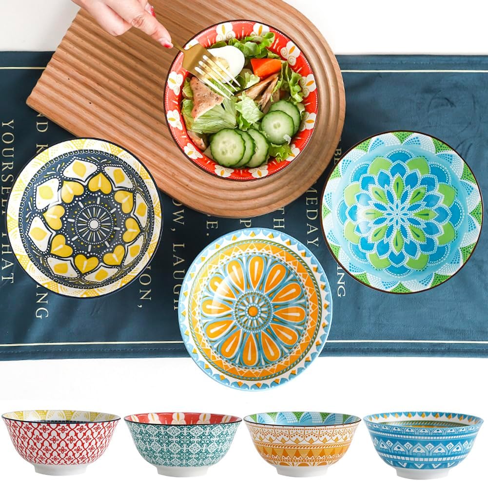 shiningsoul 24 OZ / 680 ml Bohemian Ceramic Cereal/Soup Bowls Set of 4