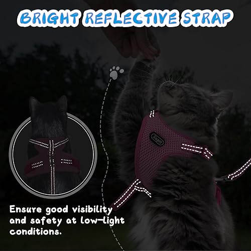 Miniatura 10 de Supet Juego de arnés y correa para gatos pequeños a grandes, arnés ajustable para gatos con ribete reflectante, correa universal para gatos y