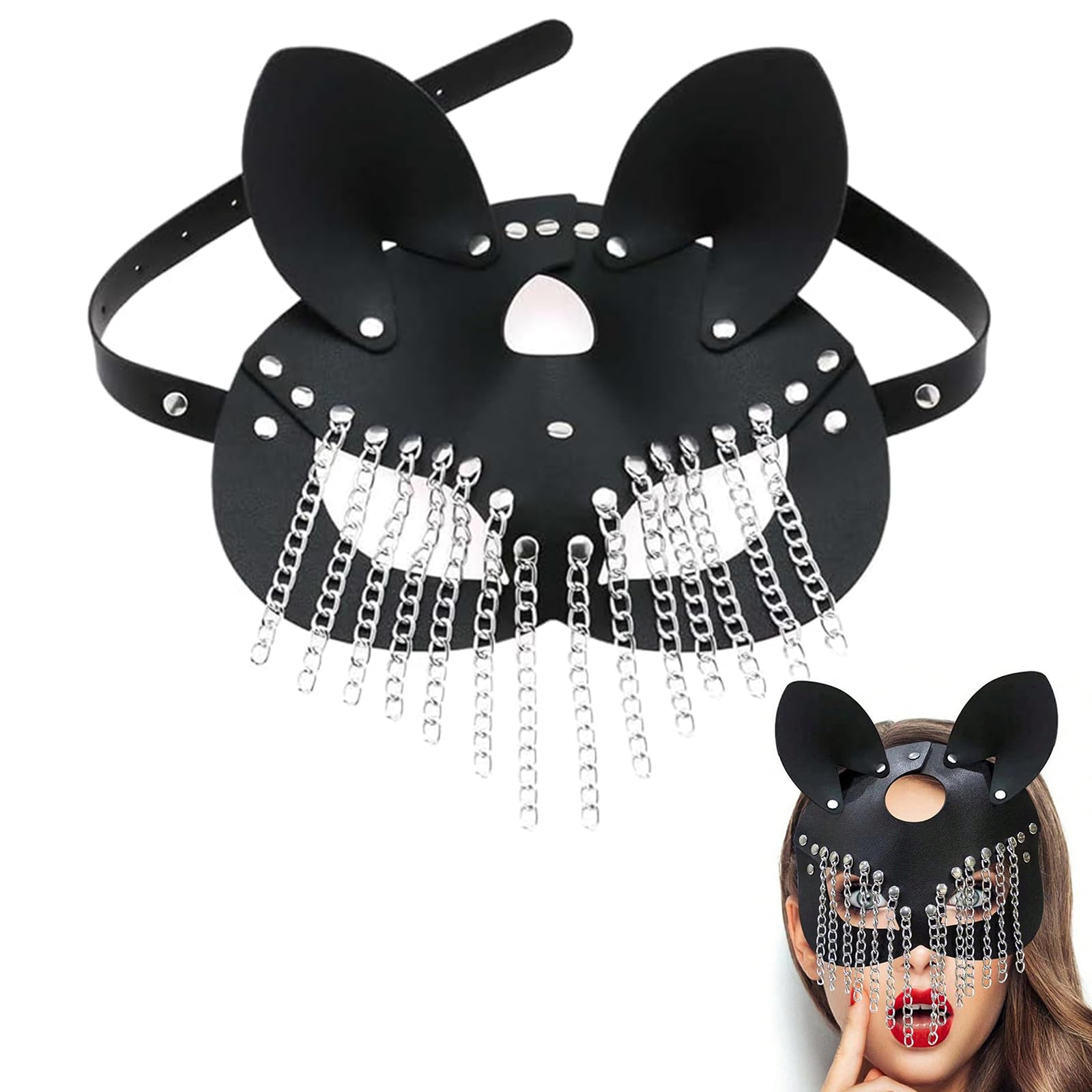 ESYFOR Halloween Masken Damen, Catwoman Maske Schwarz Sexy Halbgesicht PU Leder Halloween Katze Maske Kreativ Gesichtsmaske für Halloween Cosplay Karneval Maskerade Ball Make-Up